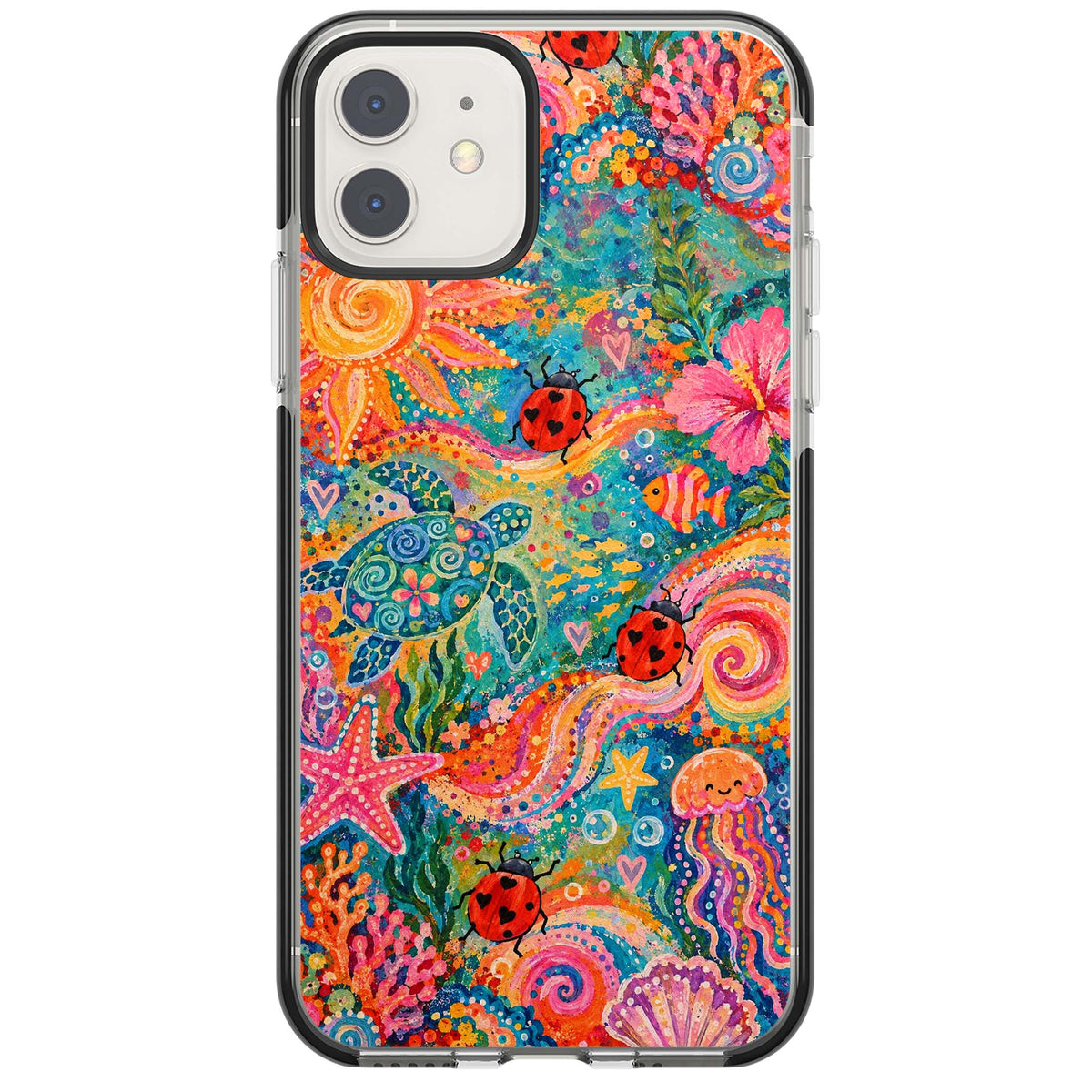 Coral Whimsy for her iPhone case | Black Impact case for iPhone 11, iPhone 12