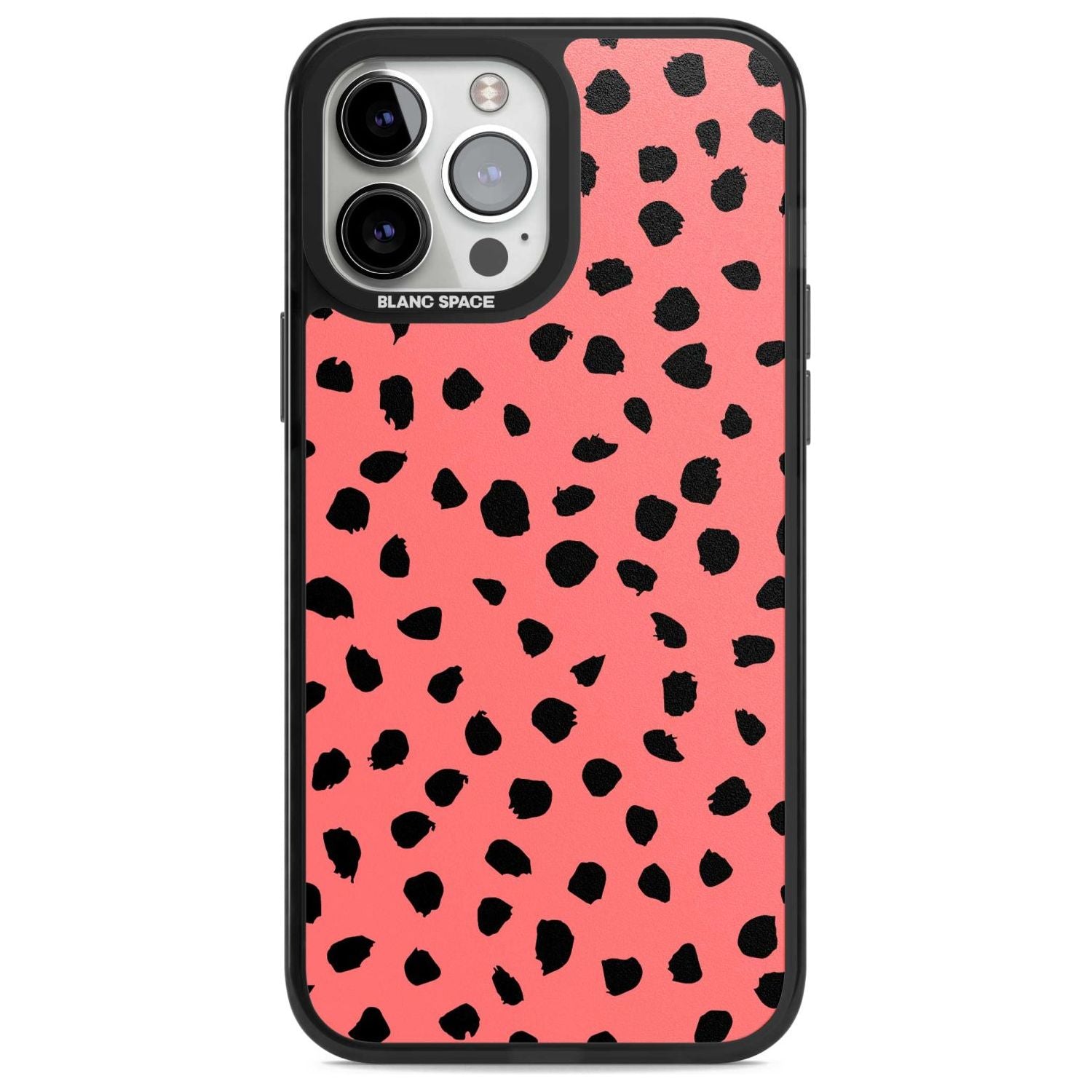 Black on Salmon Pink Dalmatian Polka Dot Spots Phone Case iPhone 13 Pro Max / Magsafe Black Impact Case Blanc Space