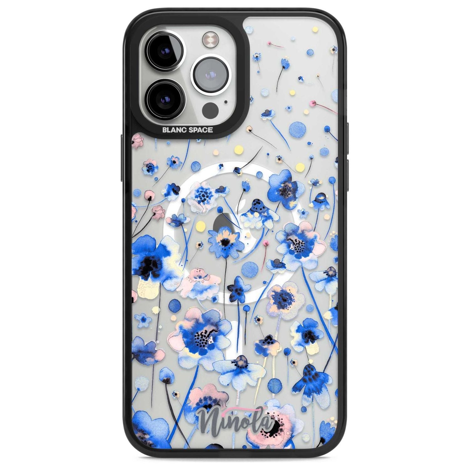 Ink Flowers Blue Phone Case iPhone 13 Pro Max / Magsafe Black Impact Case Blanc Space