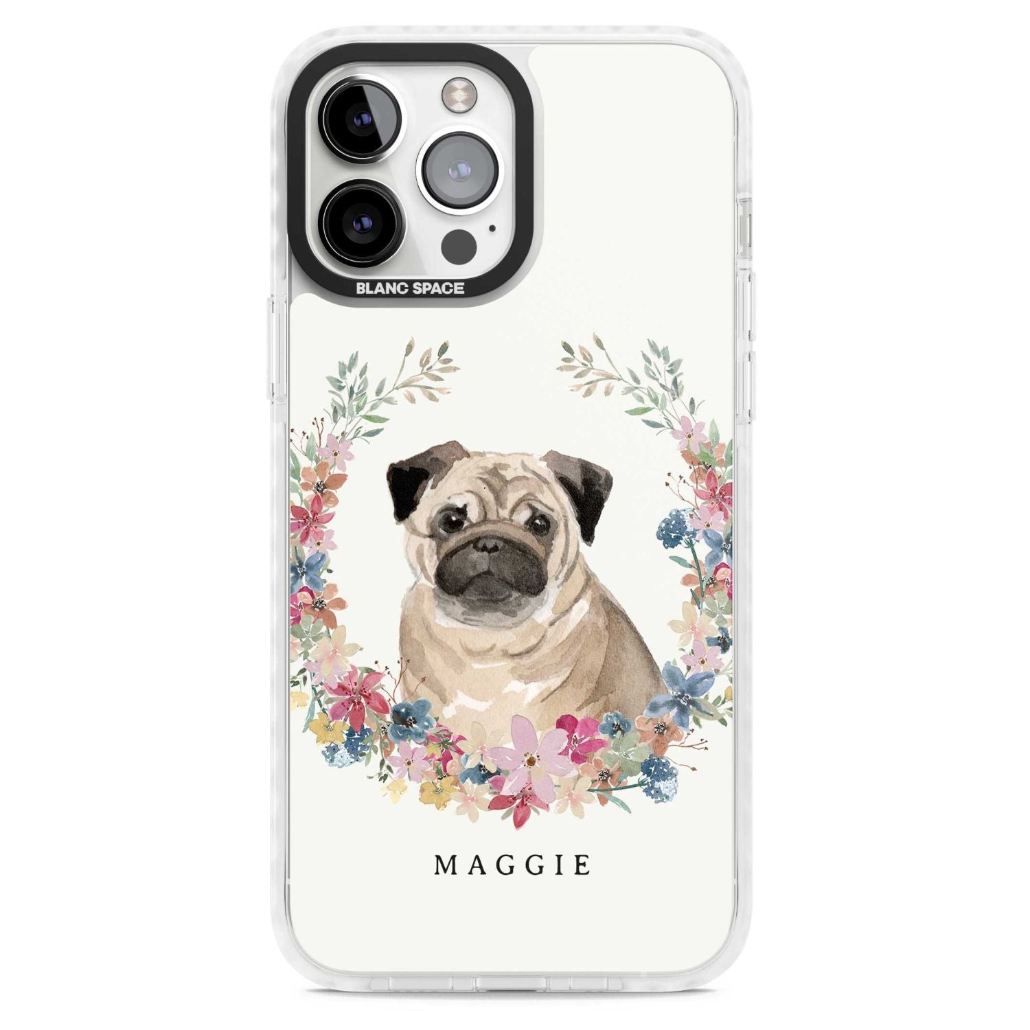 Personalised Pug Floral Portrait