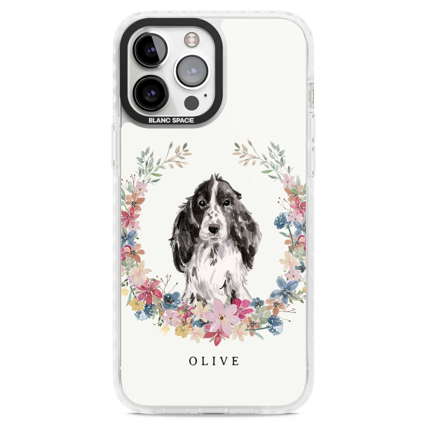 Personalised Black Cocker Spaniel Floral Portrait