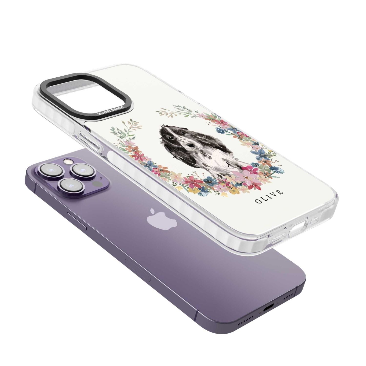 Personalised Black Cocker Spaniel Floral Portrait