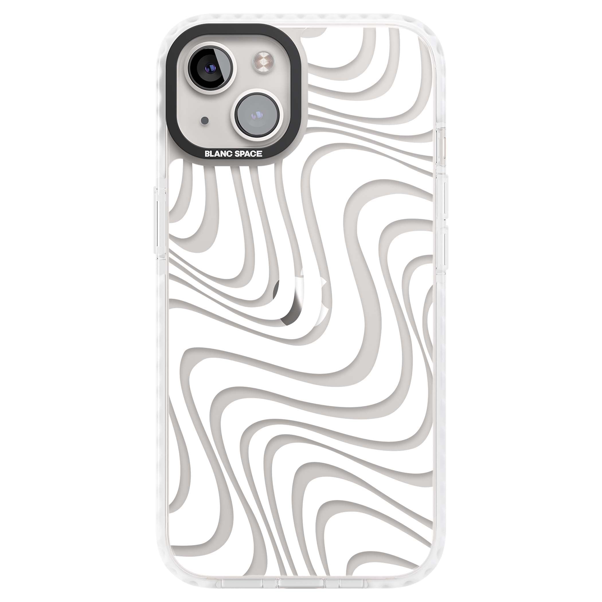 White Abstract Waves abstract iPhone case featuring flowing grey wave pattern on clear background | Clear Impact case for iPhone 13, iPhone 14, iPhone 15