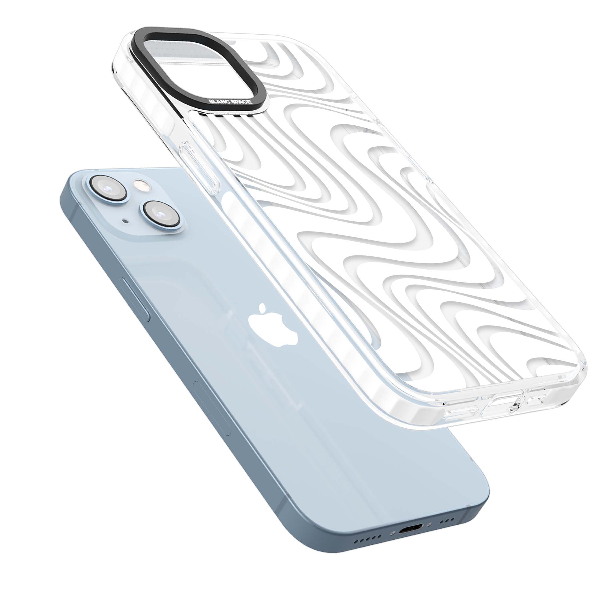 White Abstract Waves abstract iPhone case featuring flowing grey wave pattern on clear background | Clear Impact case for iPhone 13, iPhone 14, iPhone 15