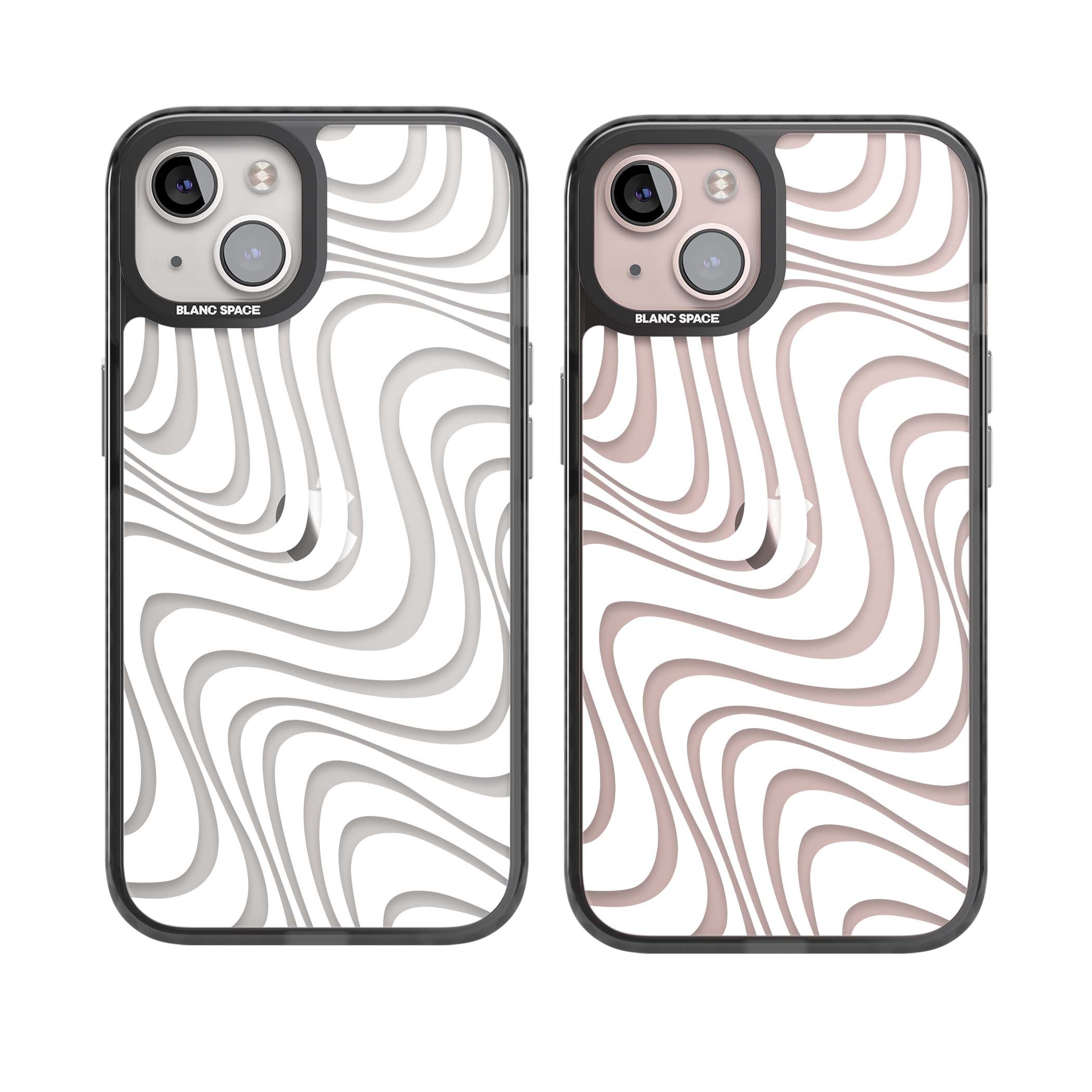 White Abstract Waves abstract iPhone case featuring flowing grey wave pattern on clear background | Black Impact case for iPhone 13, iPhone 14, iPhone 15