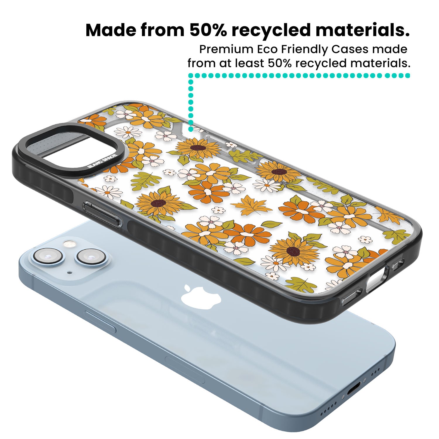 Boho Sunflowers Black Impact Phone Case for iPhone 13, iPhone 14, iPhone 15