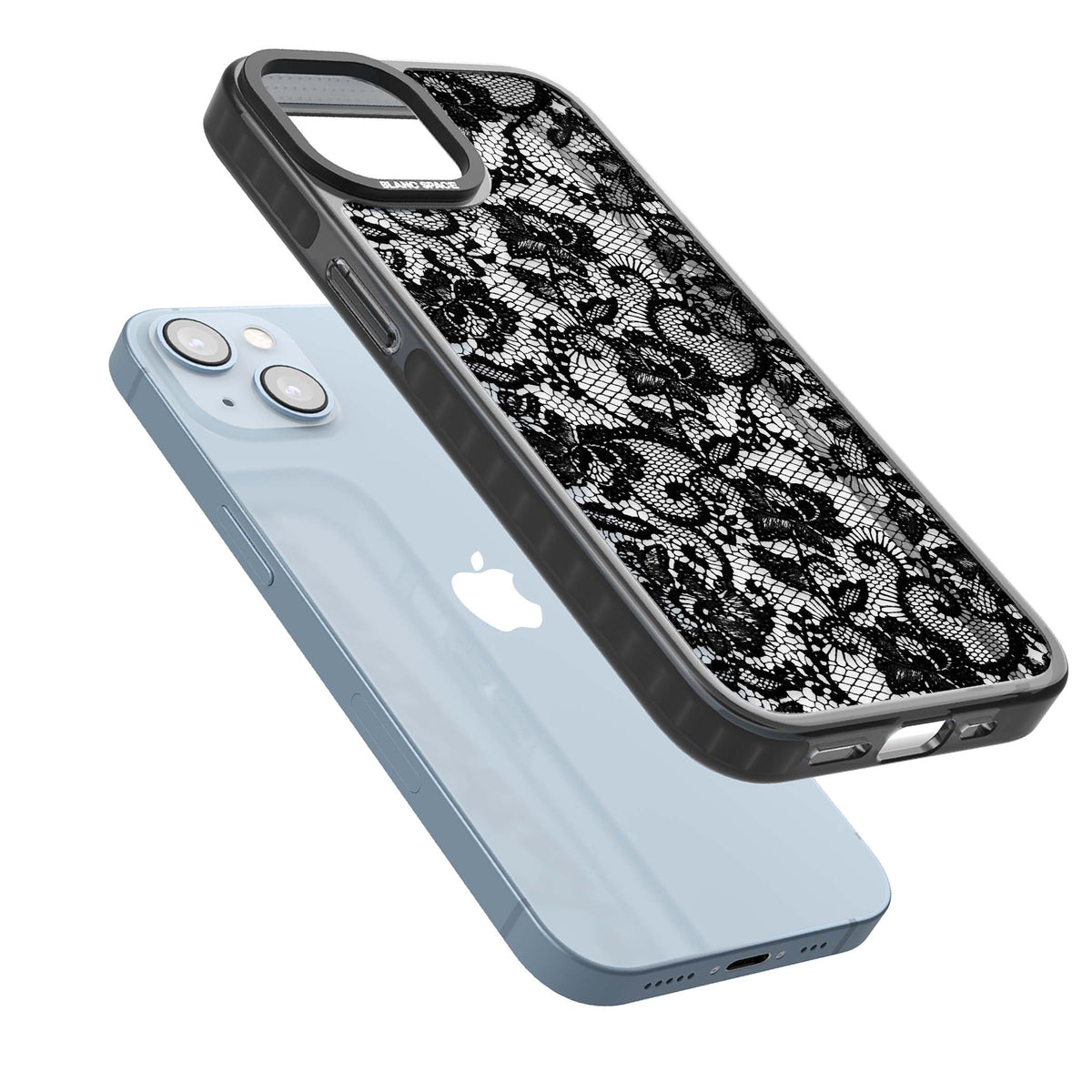 Black Lace gothic iPhone case featuring intricate black floral lace pattern with vintage whimsigoth detail | Black Impact case for iPhone 13, iPhone 14, iPhone 15