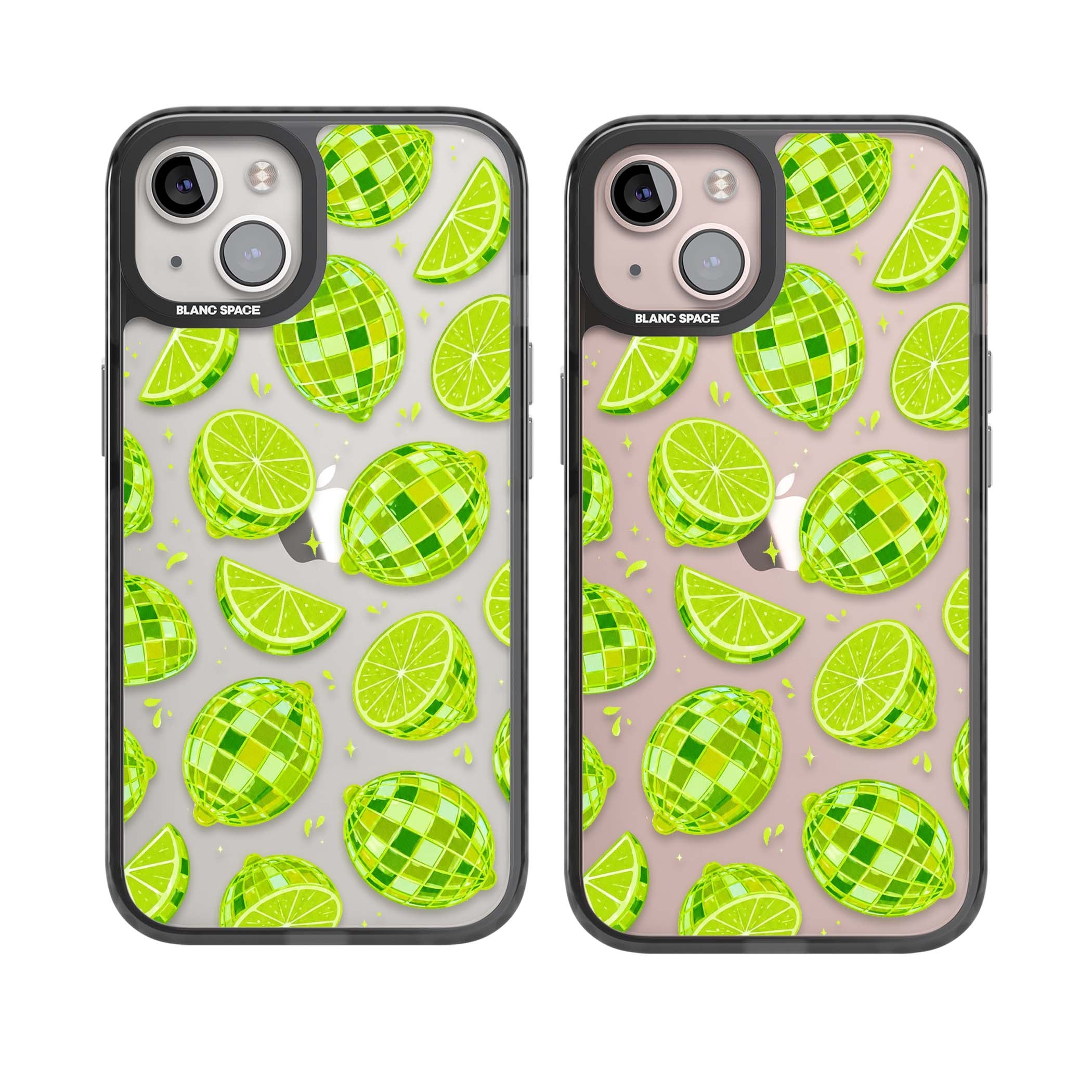 Disco Limes fruit aesthetic iPhone case featuring green disco balls, lime slices and citrus sparkles | Black Impact case for iPhone 13, iPhone 14, iPhone 15