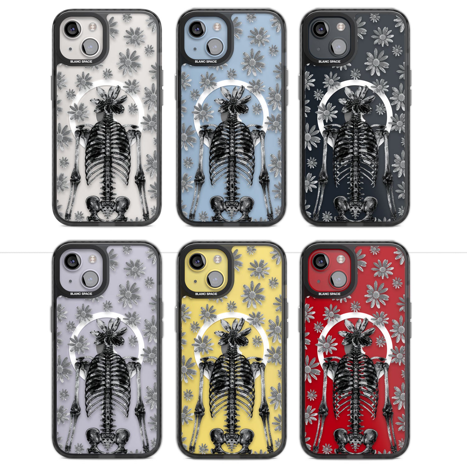 Skeleton Flower Magsafe Black Impact Phone Case for iPhone 13, iPhone 14, iPhone 15