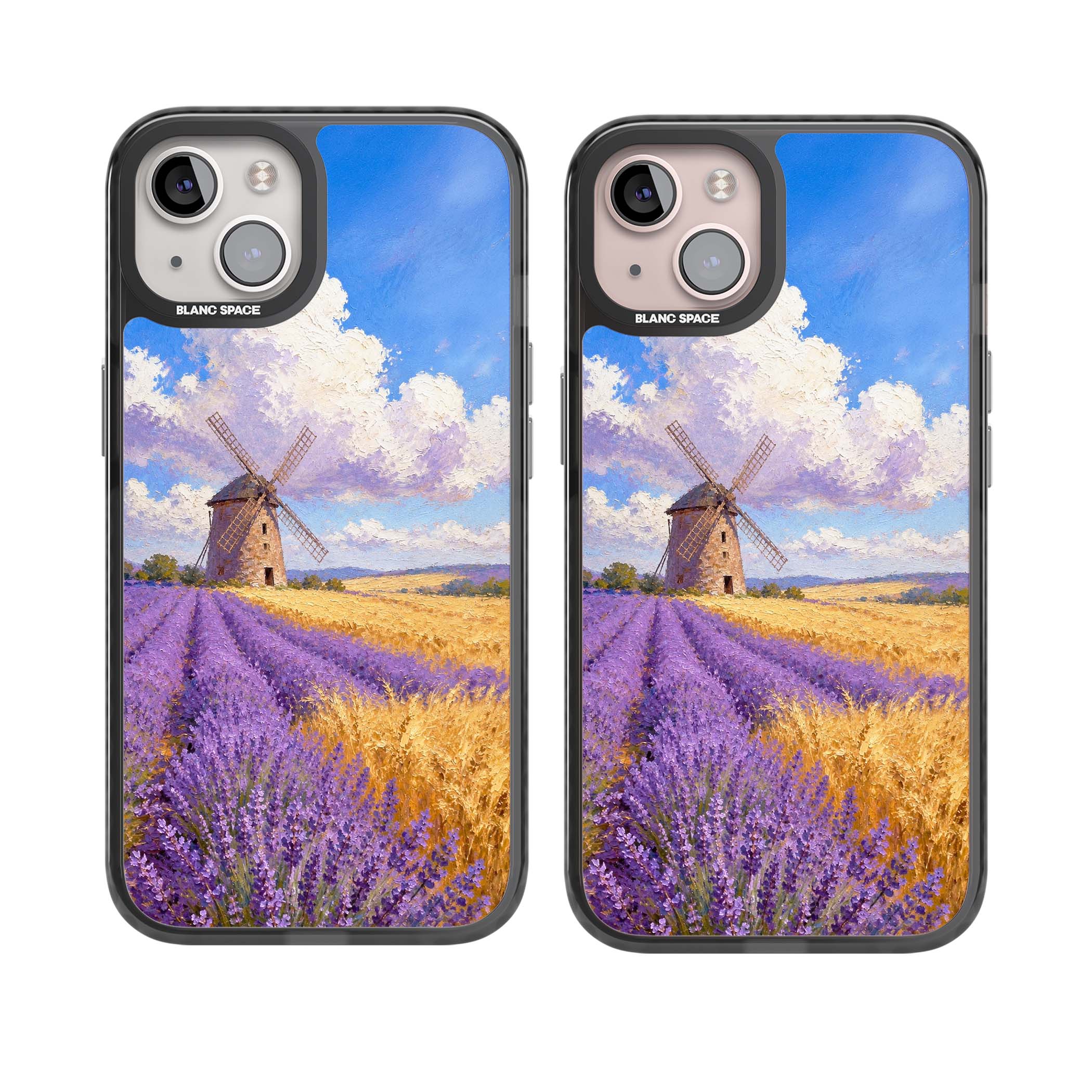 Lavender Mill cottagecore iPhone case featuring a French windmill, lavender field and golden wheat oil painting | Black Impact Magsafe case for iPhone 13, iPhone 14, iPhone 15