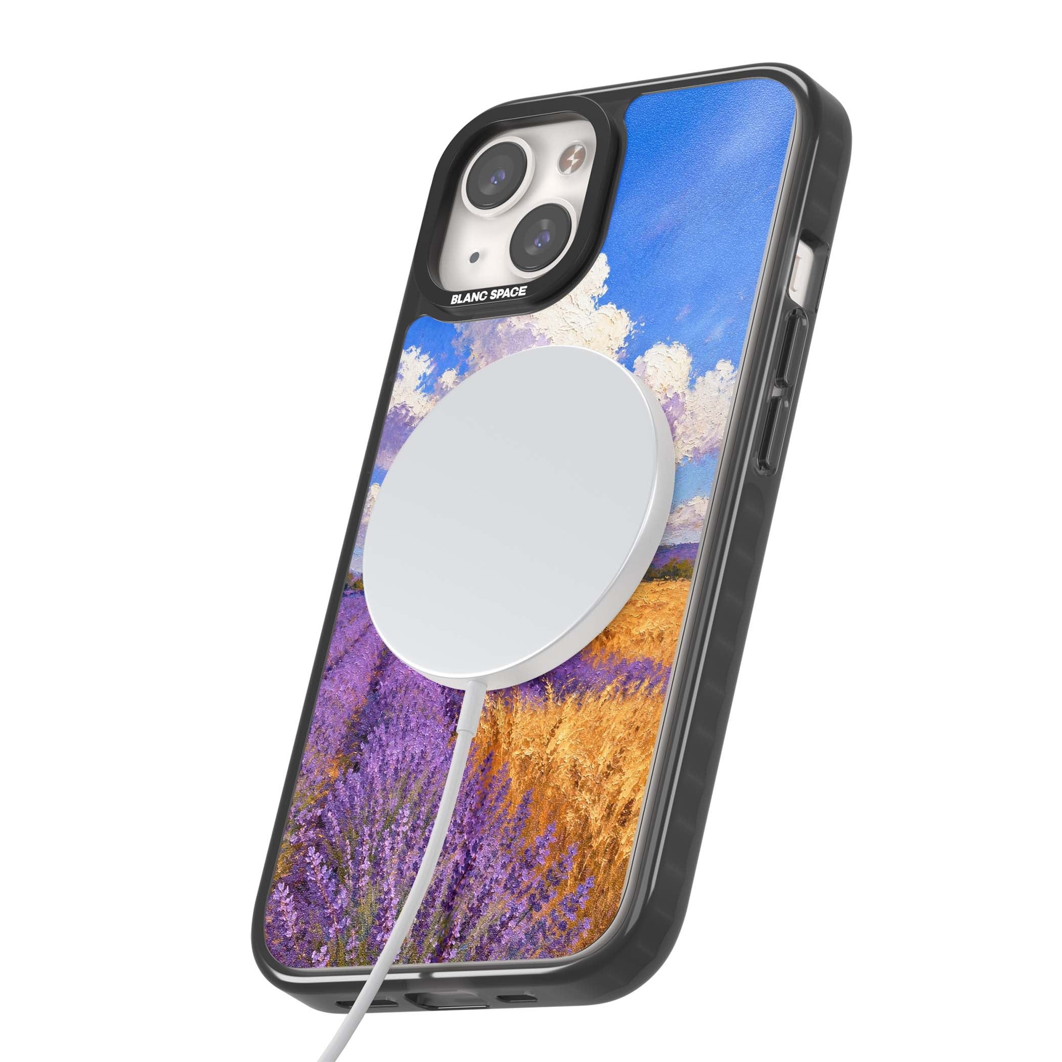 Lavender Mill cottagecore iPhone case featuring a French windmill, lavender field and golden wheat oil painting | Black Impact Magsafe case for iPhone 13, iPhone 14, iPhone 15