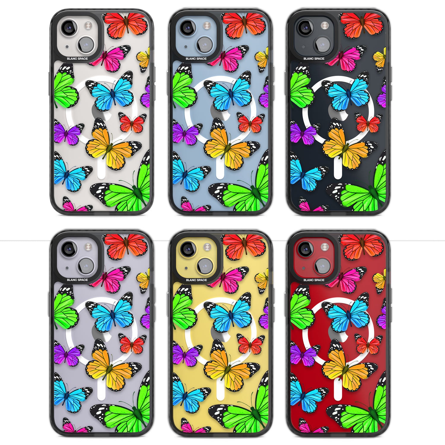 Vibrant Butterflies Magsafe Black Impact Phone Case for iPhone 13, iPhone 14, iPhone 15
