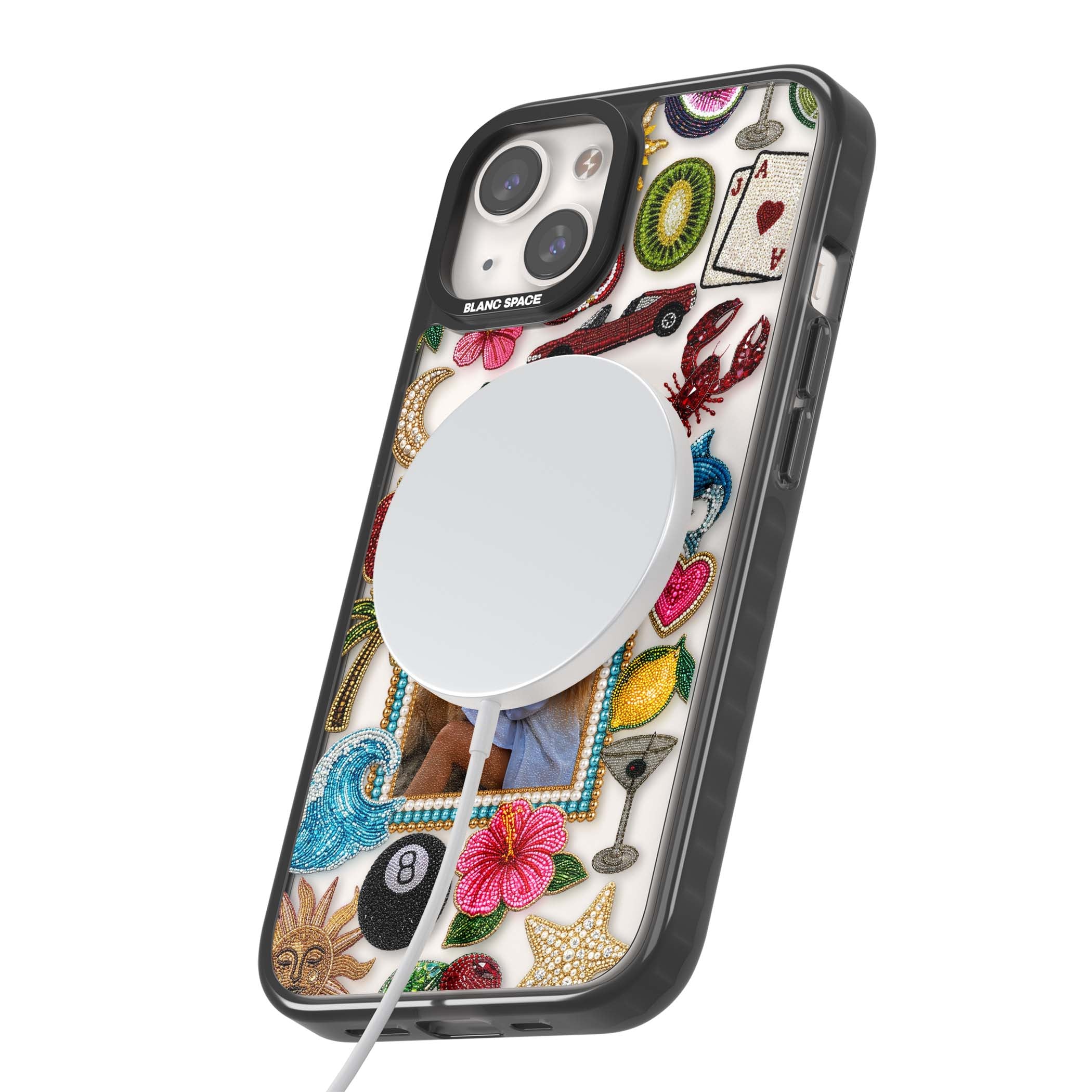 Beaded Photo coastal iPhone case | Black Impact Magsafe case for iPhone 13, iPhone 14, iPhone 15