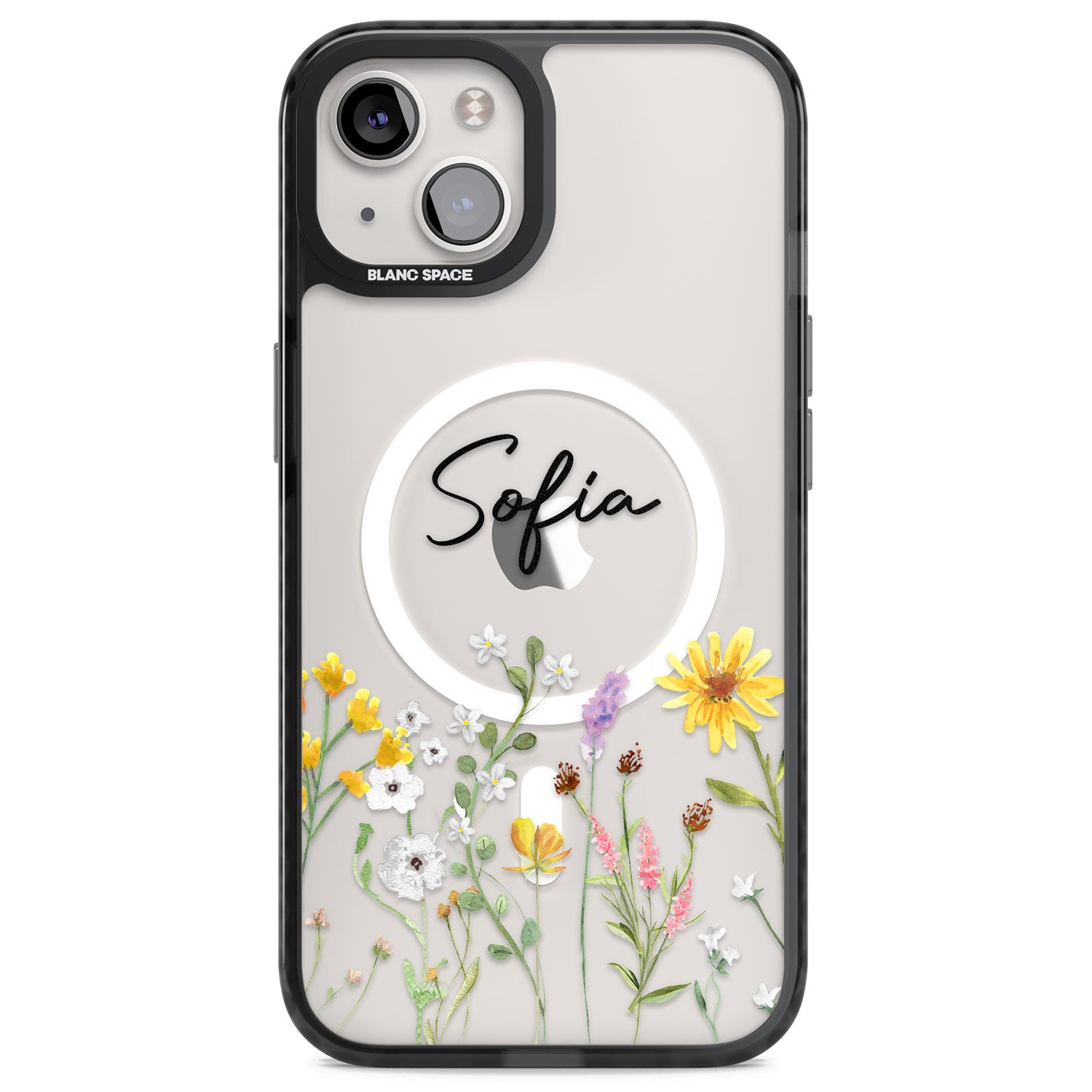 Personalised April Wildfowers Magsafe Black Impact Phone Case for iPhone 13, iPhone 14, iPhone 15