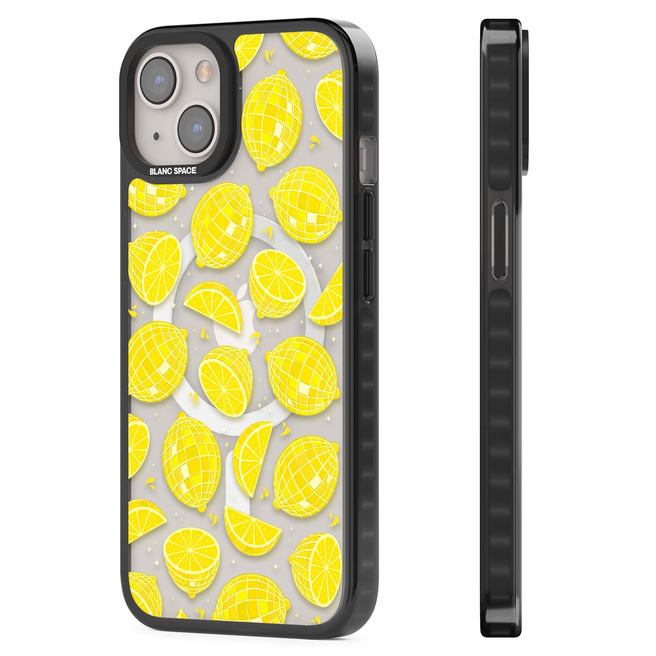 Disco Lemons citrus iPhone case featuring mirrorball lemons, sliced fruit and sparkle accents | Black Impact Magsafe case for iPhone 13, iPhone 14, iPhone 15
