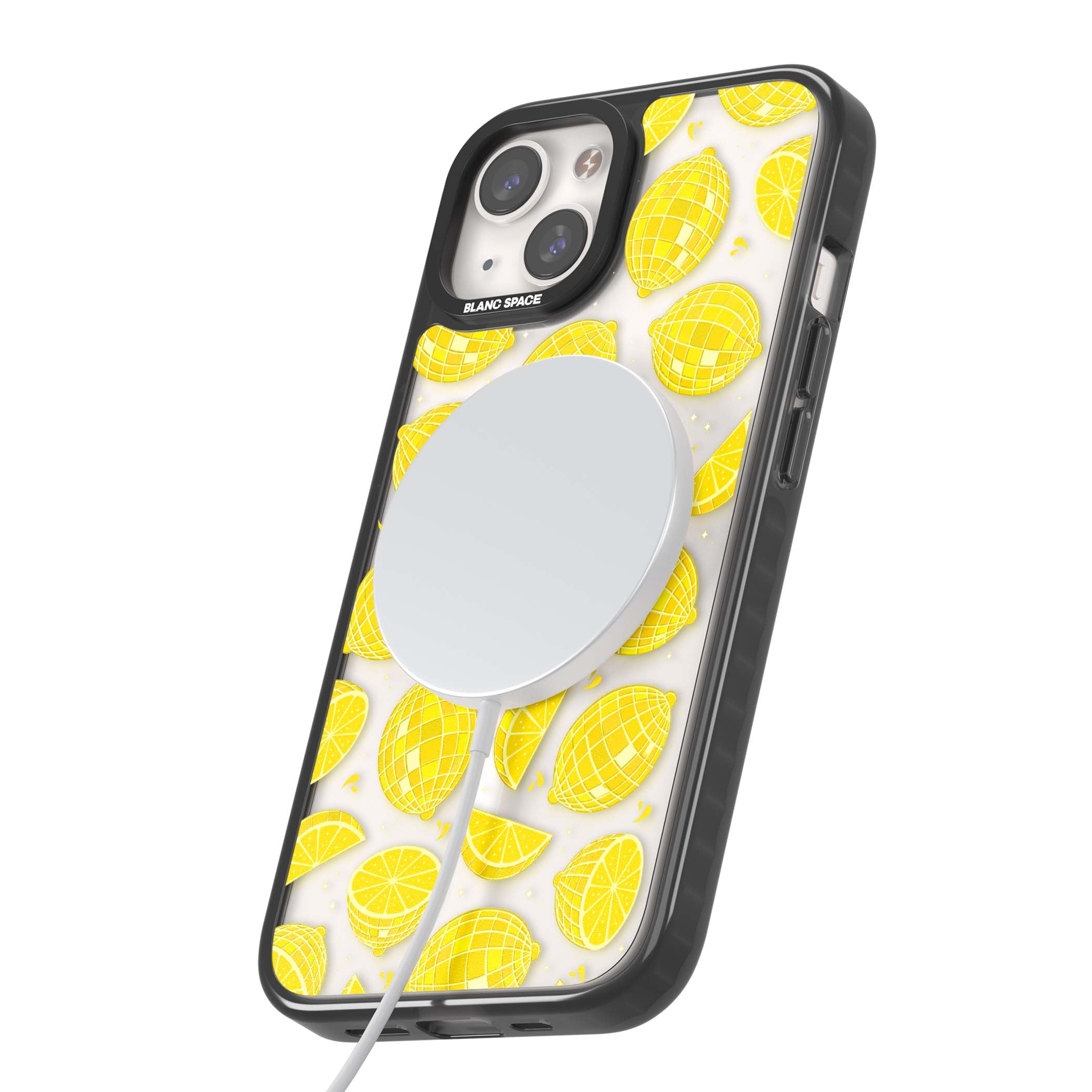 Disco Lemons citrus iPhone case featuring mirrorball lemons, sliced fruit and sparkle accents | Black Impact Magsafe case for iPhone 13, iPhone 14, iPhone 15