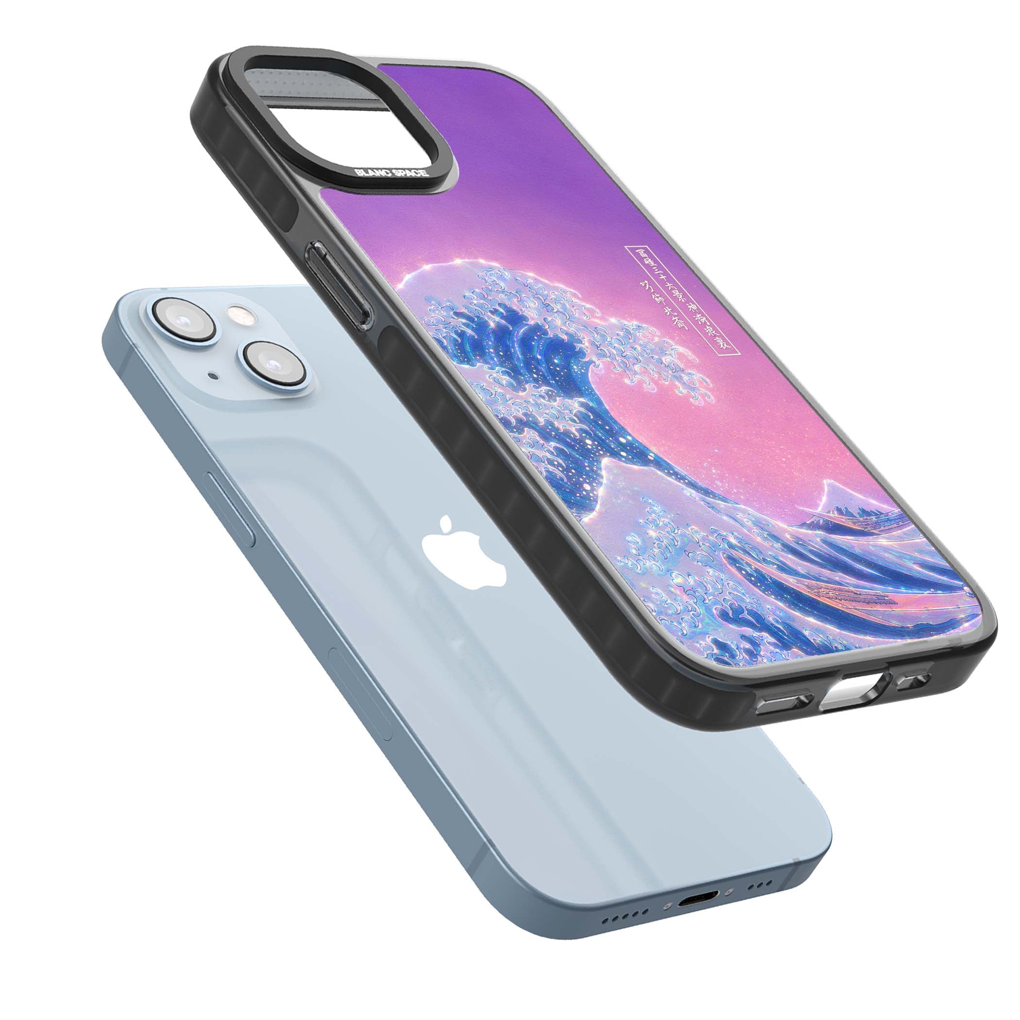 The Great Opal Wave Japanese iPhone case featuring Hokusai's great wave in iridescent pastels with lilac sky and Mou | Black Impact Magsafe case for iPhone 13, iPhone 14, iPhone 15