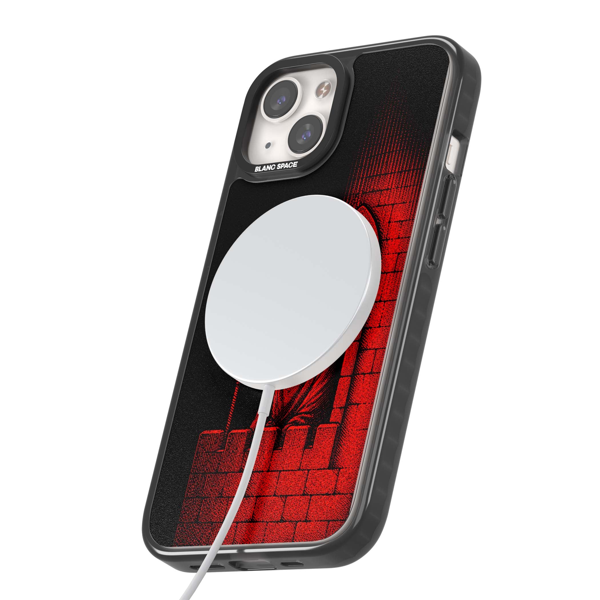 Crimson Crypt gothic iPhone case featuring a hooded reaper, torchlit crypt archway and red halftone horror art | Black Impact Magsafe case for iPhone 13, iPhone 14, iPhone 15