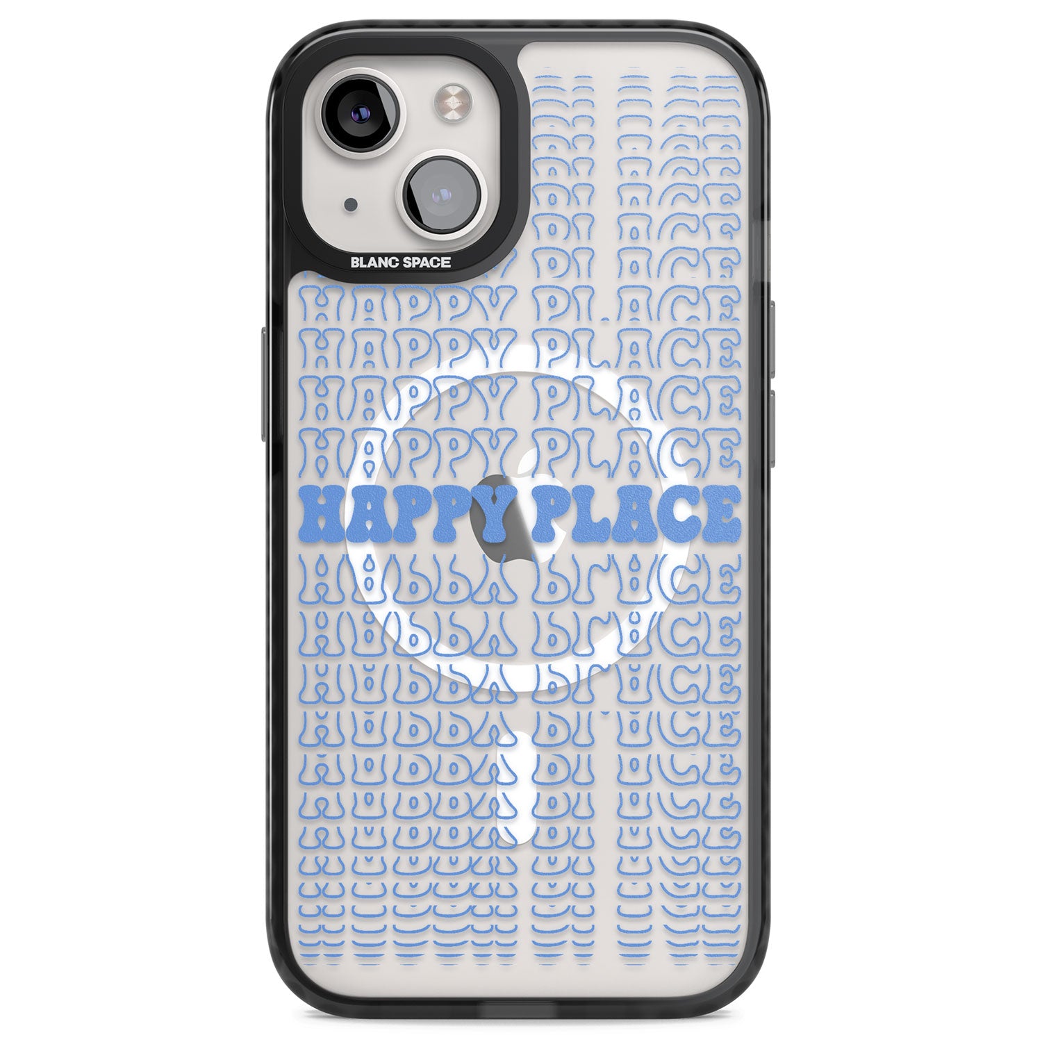 Happy Place (Blue) Magsafe Black Impact Phone Case for iPhone 13, iPhone 14, iPhone 15