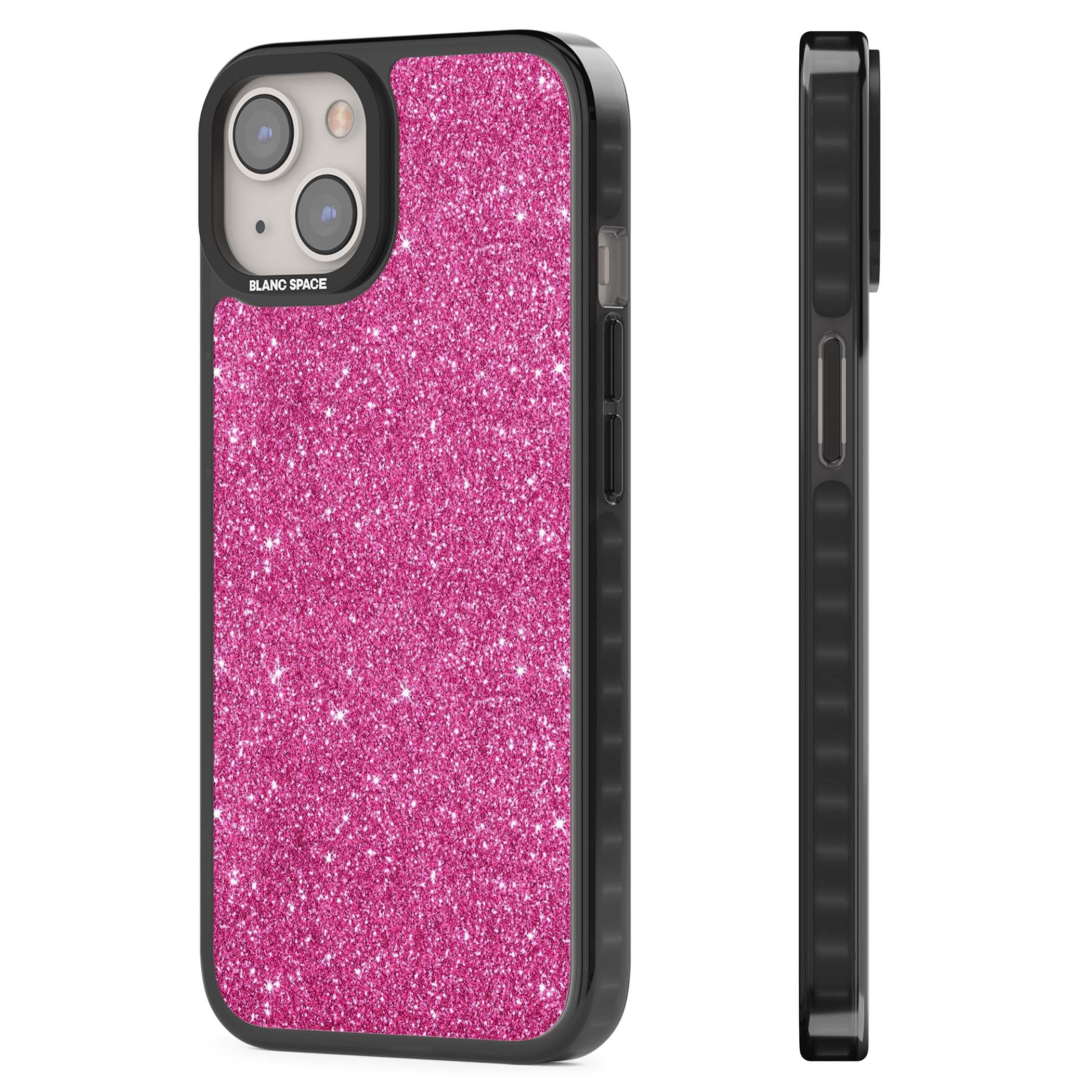 Pink Glitter Y2K iPhone case featuring hot pink glitter wallpaper with sparkle shimmer effect | Black Impact Magsafe case for iPhone 13, iPhone 14, iPhone 15