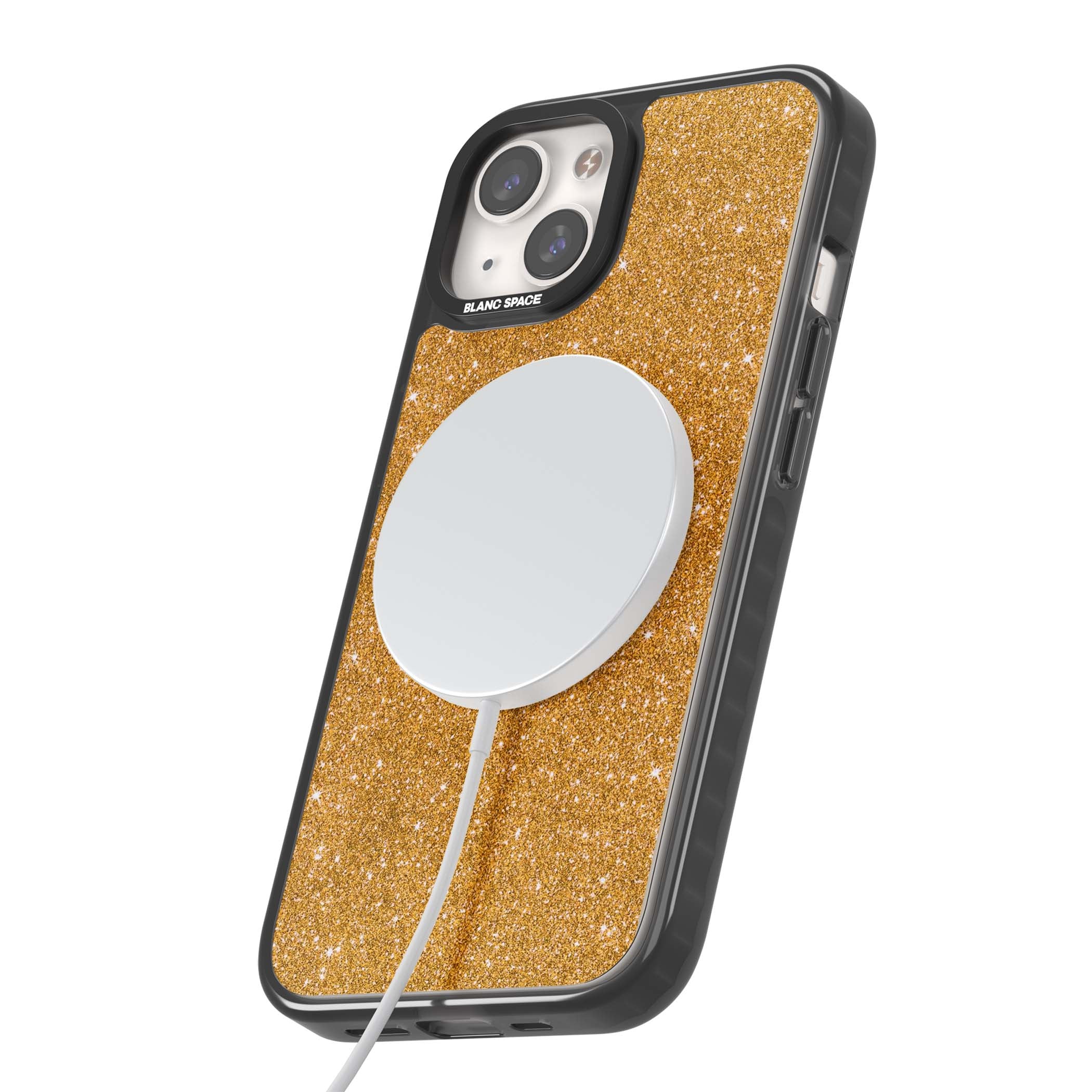 Gold Glitter gold glitter iPhone case featuring a shimmering sparkle wallpaper design in luxury gold | Black Impact Magsafe case for iPhone 13, iPhone 14, iPhone 15