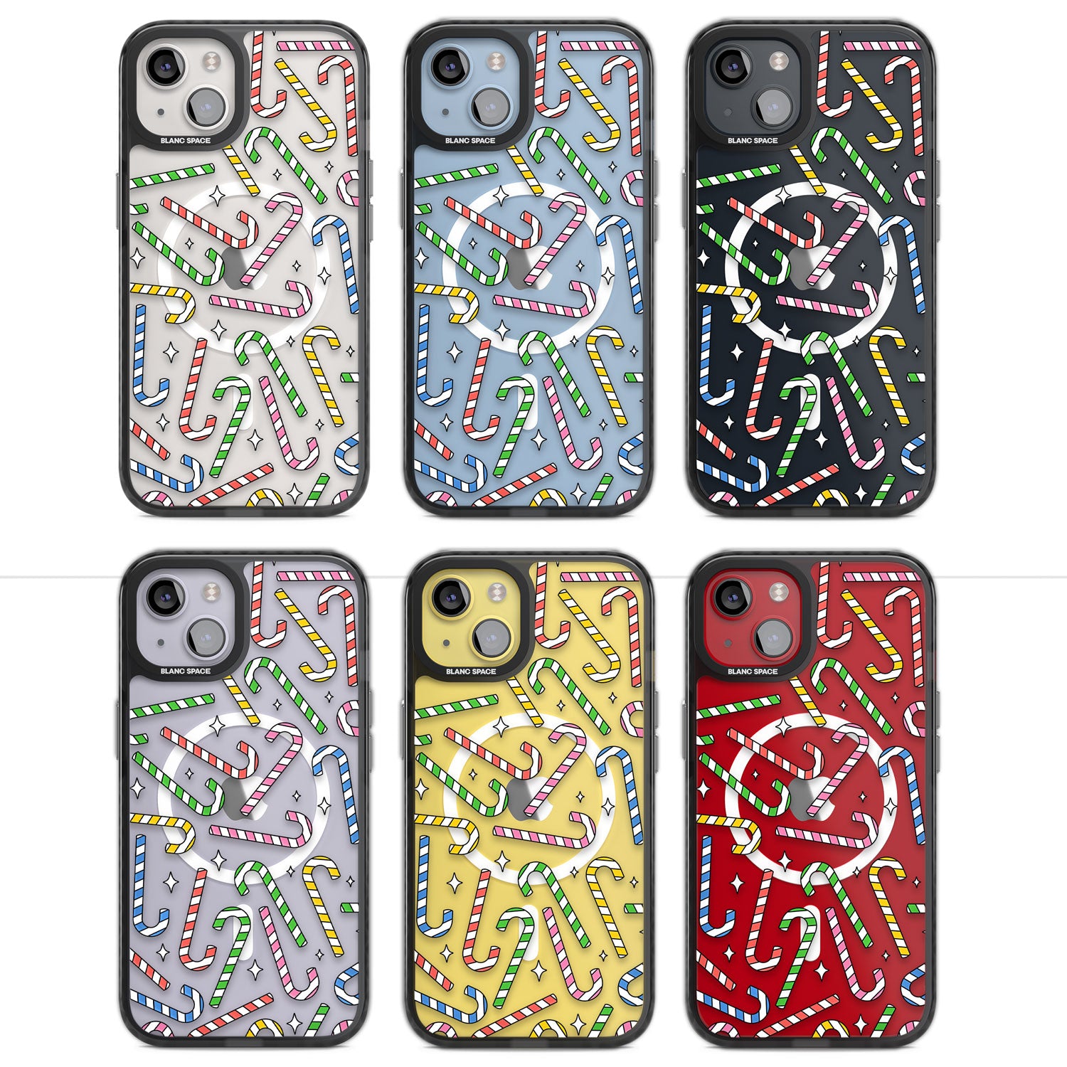 Colourful Stars & Candy Canes Magsafe Black Impact Phone Case for iPhone 13, iPhone 14, iPhone 15
