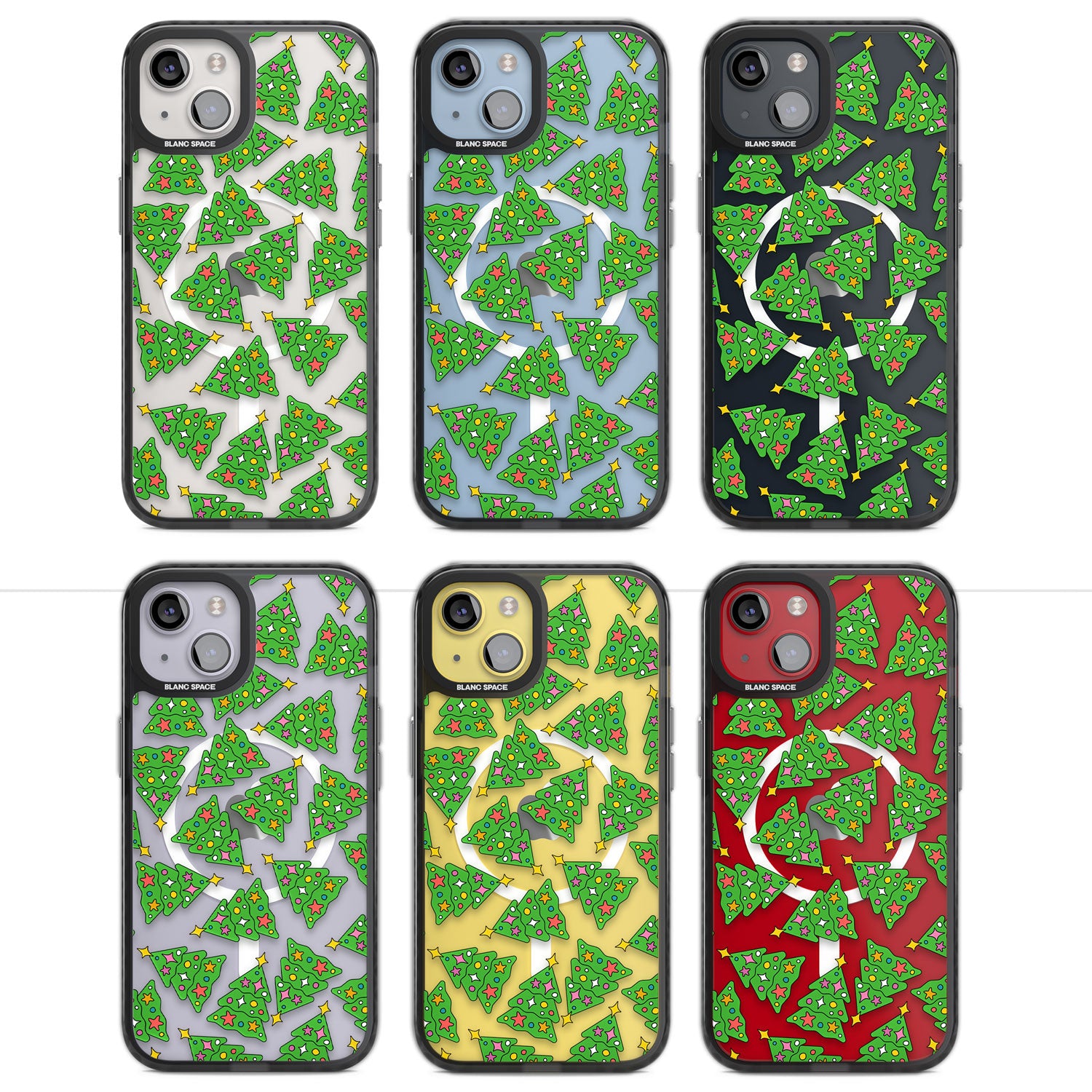 Christmas Tree Pattern Magsafe Black Impact Phone Case for iPhone 13, iPhone 14, iPhone 15