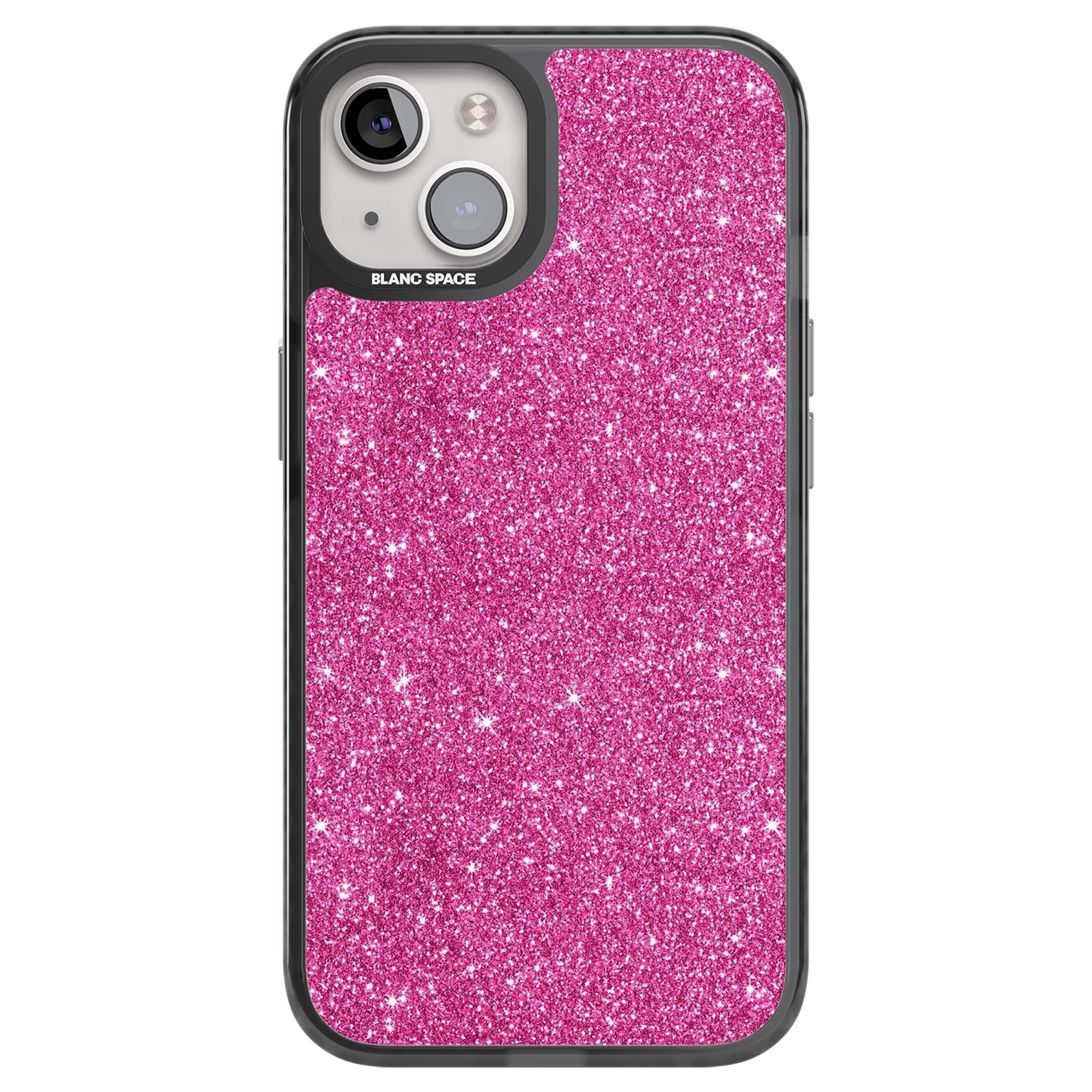 Pink Glitter Y2K iPhone case featuring hot pink glitter wallpaper with sparkle shimmer effect | Black Impact case for iPhone 13, iPhone 14, iPhone 15