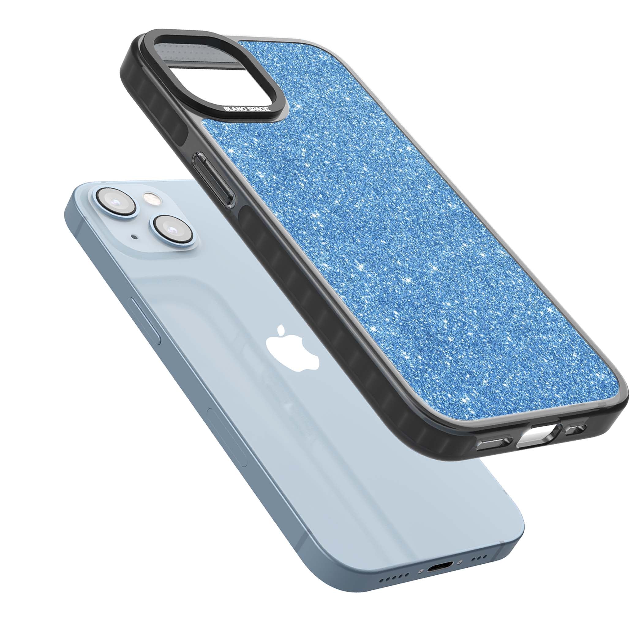 Blue Glitter blue glitter iPhone case featuring dense sparkling cerulean glitter with a glamorous shimmering finish | Black Impact case for iPhone 13, iPhone 14, iPhone 15