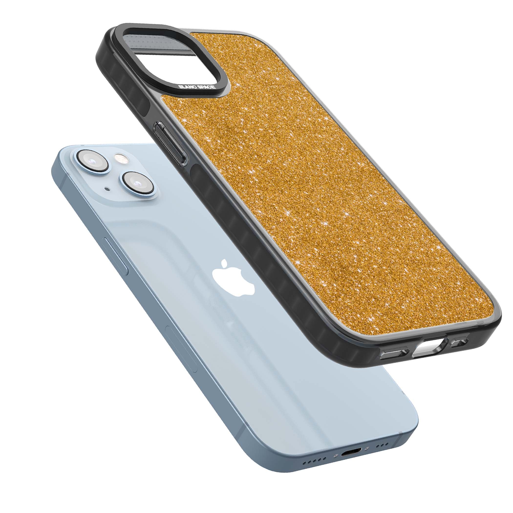 Gold Glitter gold glitter iPhone case featuring a shimmering sparkle wallpaper design in luxury gold | Black Impact case for iPhone 13, iPhone 14, iPhone 15