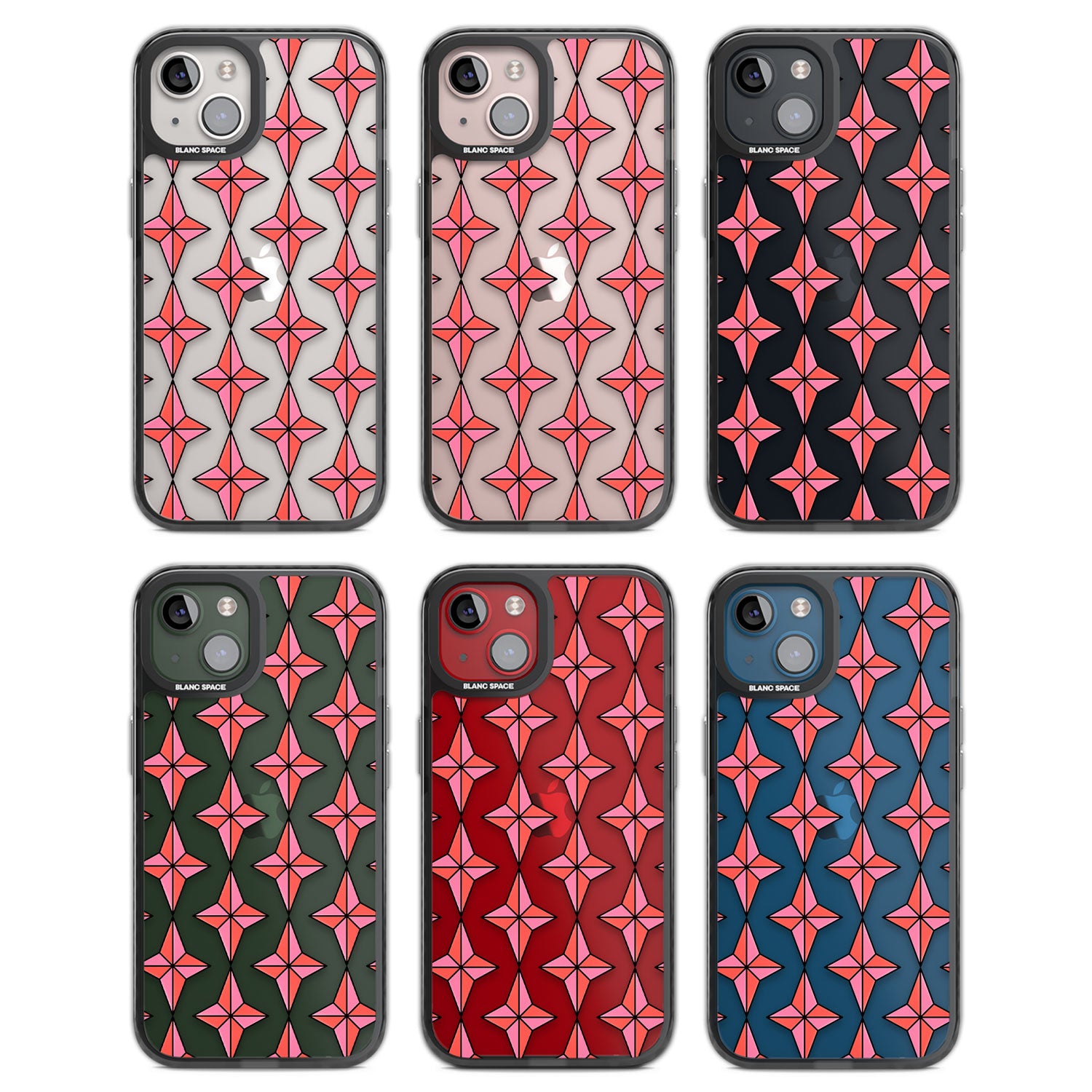 Rose Stars Pattern (Clear) Black Impact Phone Case for iPhone 13, iPhone 14, iPhone 15