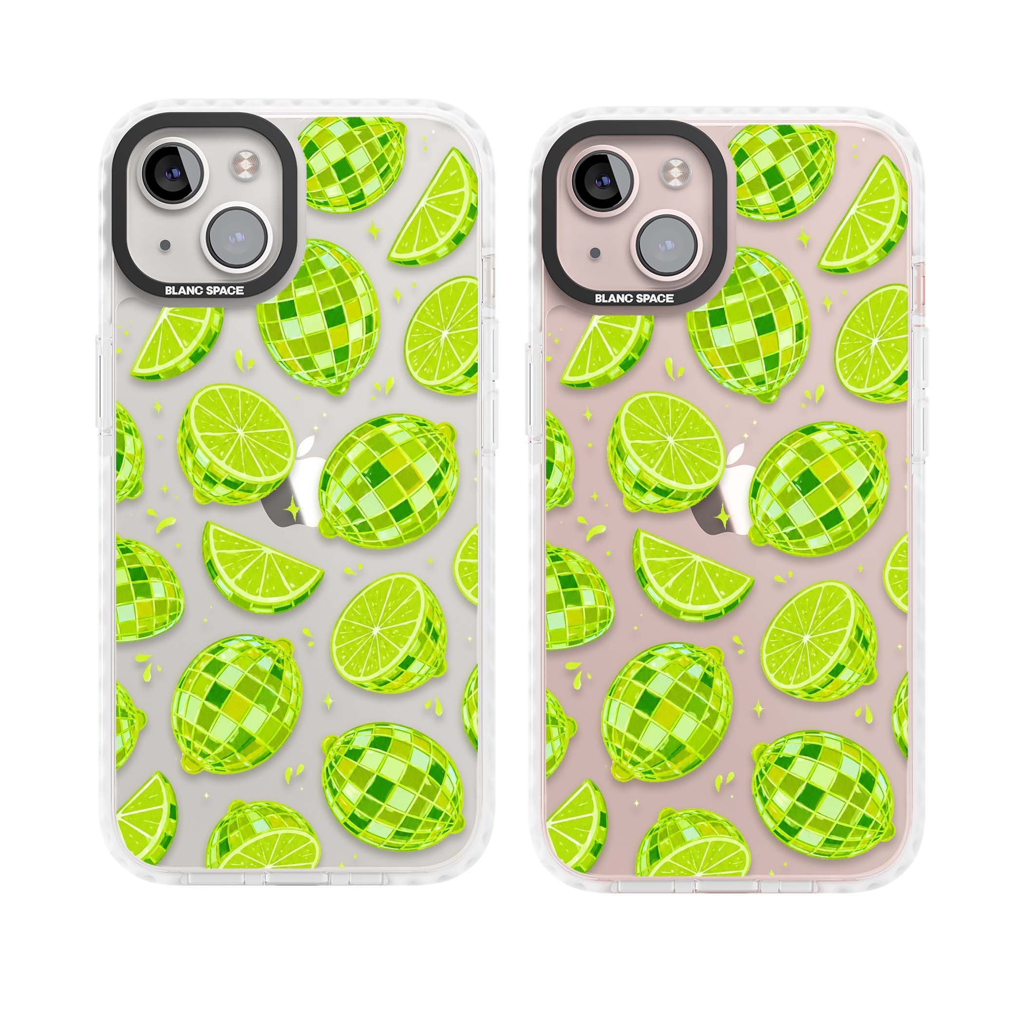 Disco Limes fruit aesthetic iPhone case featuring green disco balls, lime slices and citrus sparkles | Clear Impact case for iPhone 13, iPhone 14, iPhone 15