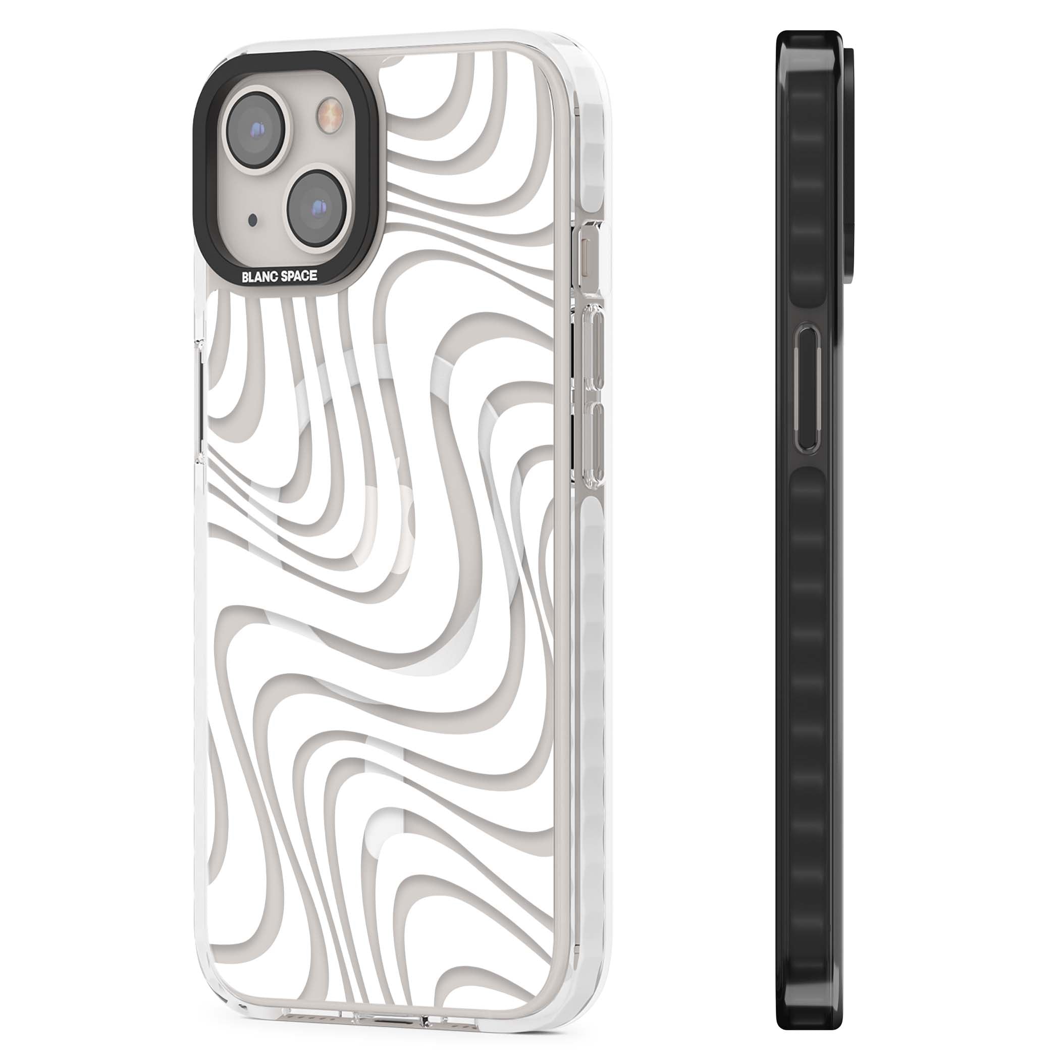 White Abstract Waves abstract iPhone case featuring flowing grey wave pattern on clear background | Impact Magsafe case for iPhone 13, iPhone 14, iPhone 15