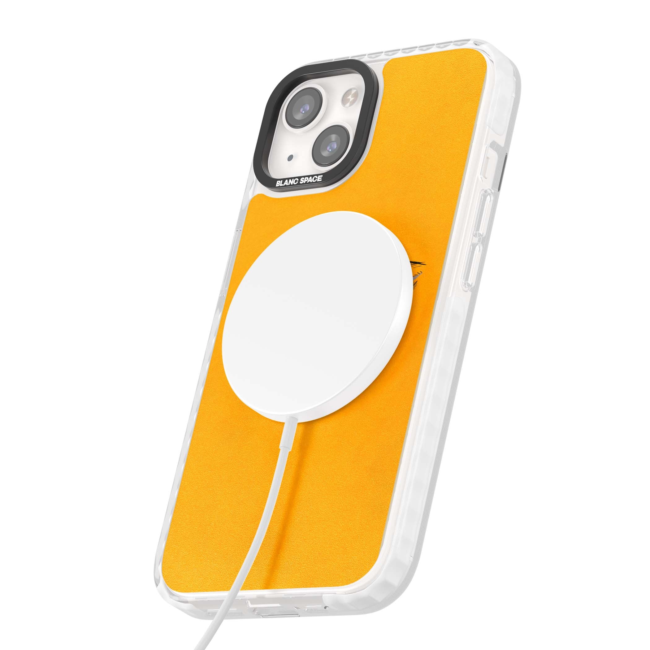 Yellow Tearful Eyes indie iPhone case featuring hand-drawn crying eyes with orange tears on a yellow background | Impact Magsafe case for iPhone 13, iPhone 14, iPhone 15
