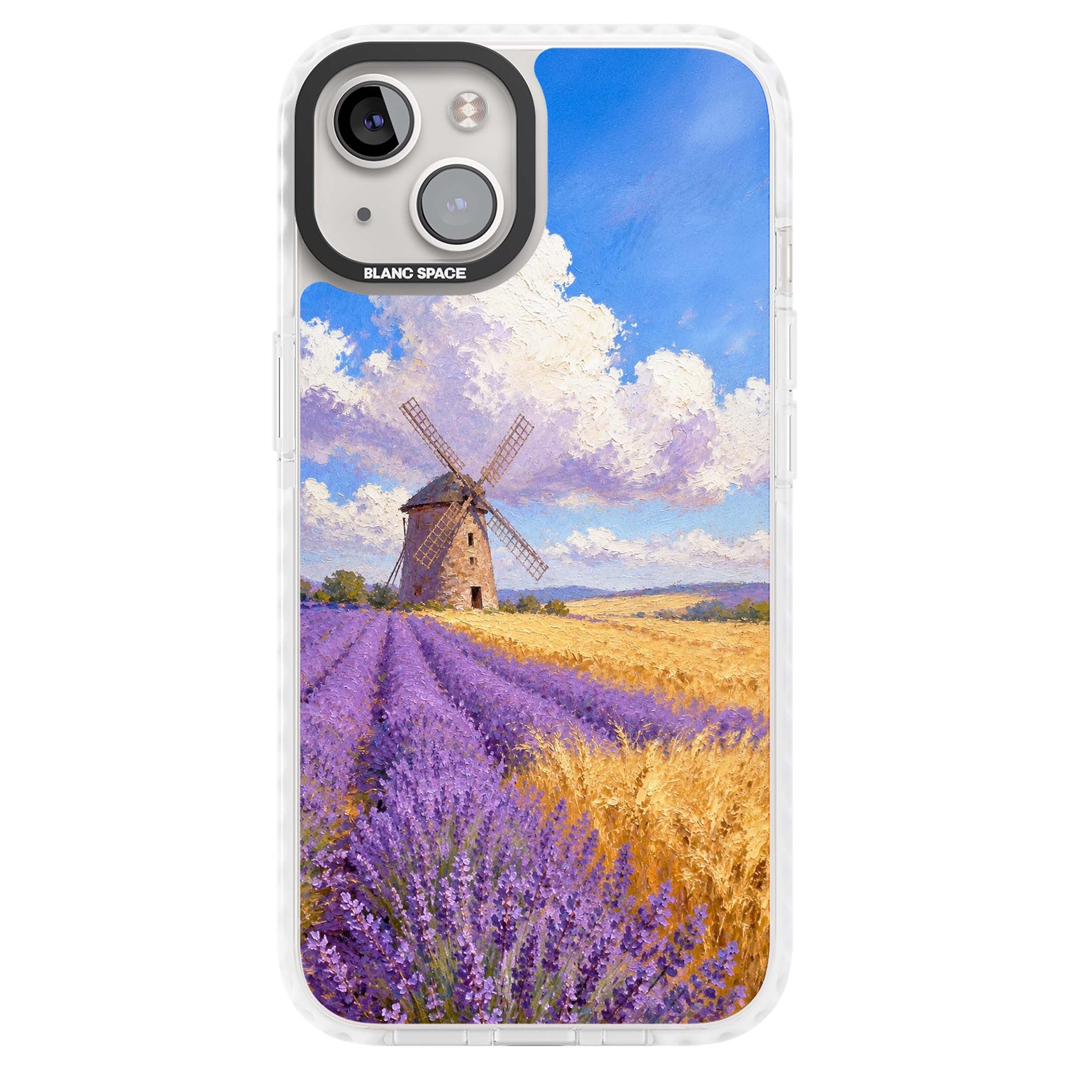Lavender Mill cottagecore iPhone case featuring a French windmill, lavender field and golden wheat oil painting | Impact Magsafe case for iPhone 13, iPhone 14, iPhone 15