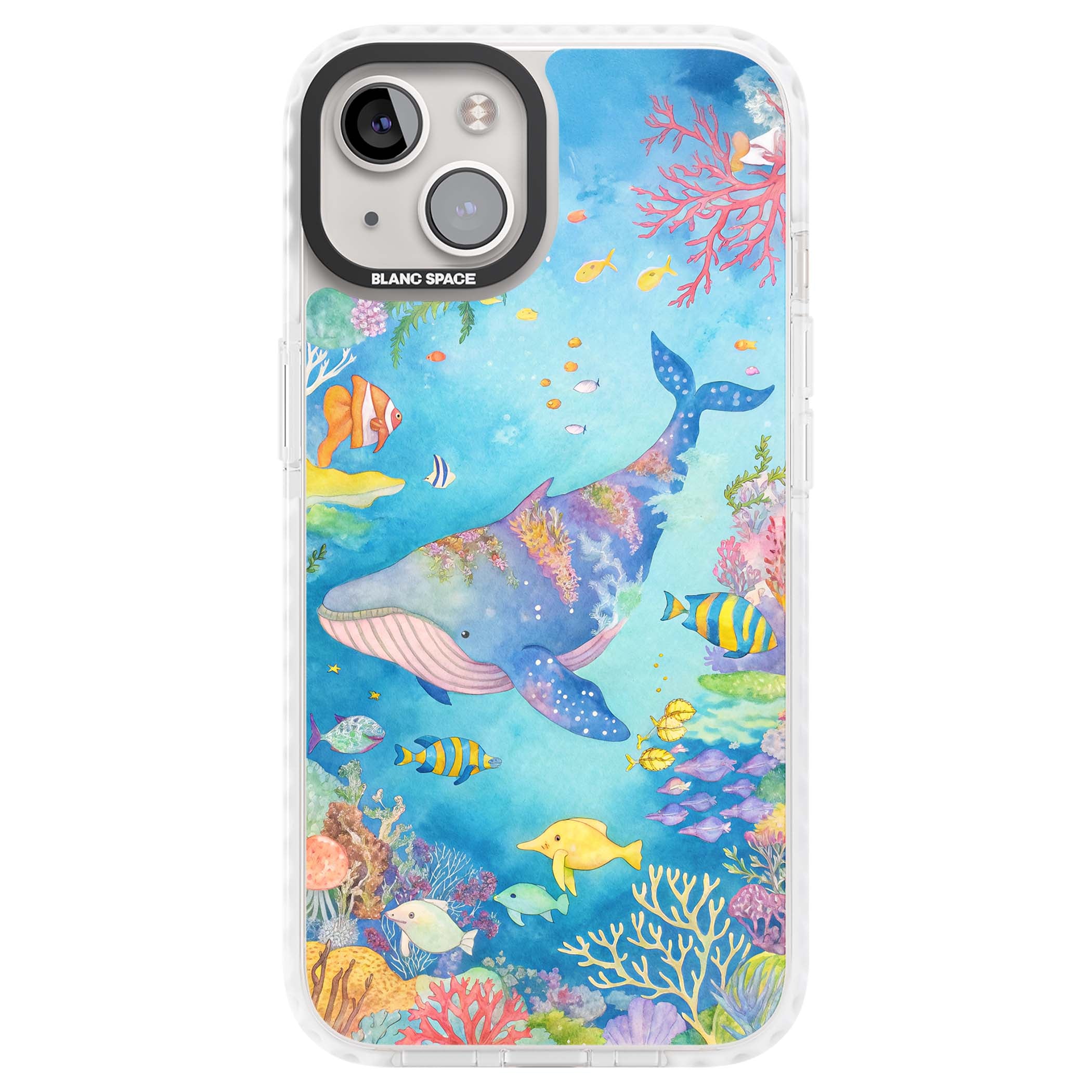Coral Lagoon ocean iPhone case featuring a watercolour whale, coral reef and tropical fish | Impact Magsafe case for iPhone 13, iPhone 14, iPhone 15