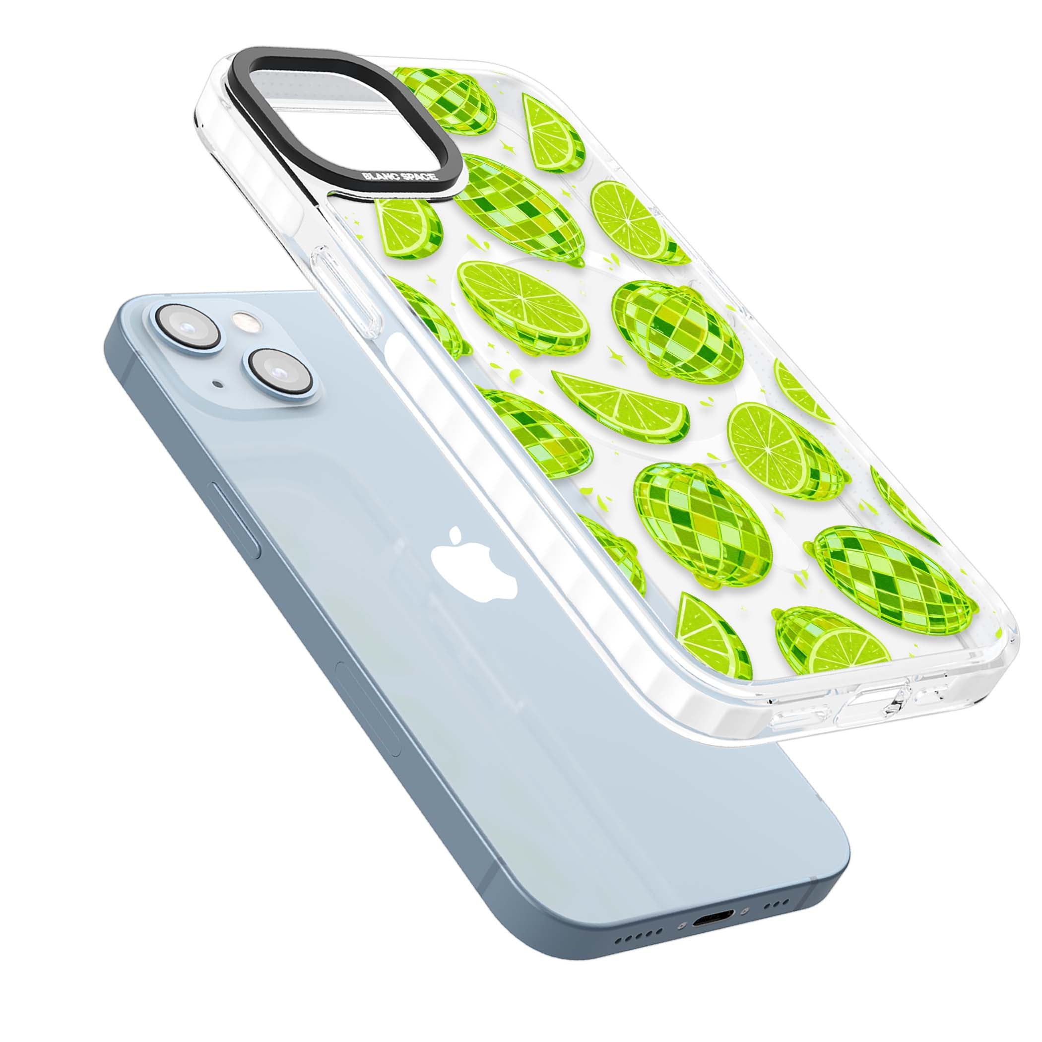 Disco Limes fruit aesthetic iPhone case featuring green disco balls, lime slices and citrus sparkles | Impact Magsafe case for iPhone 13, iPhone 14, iPhone 15