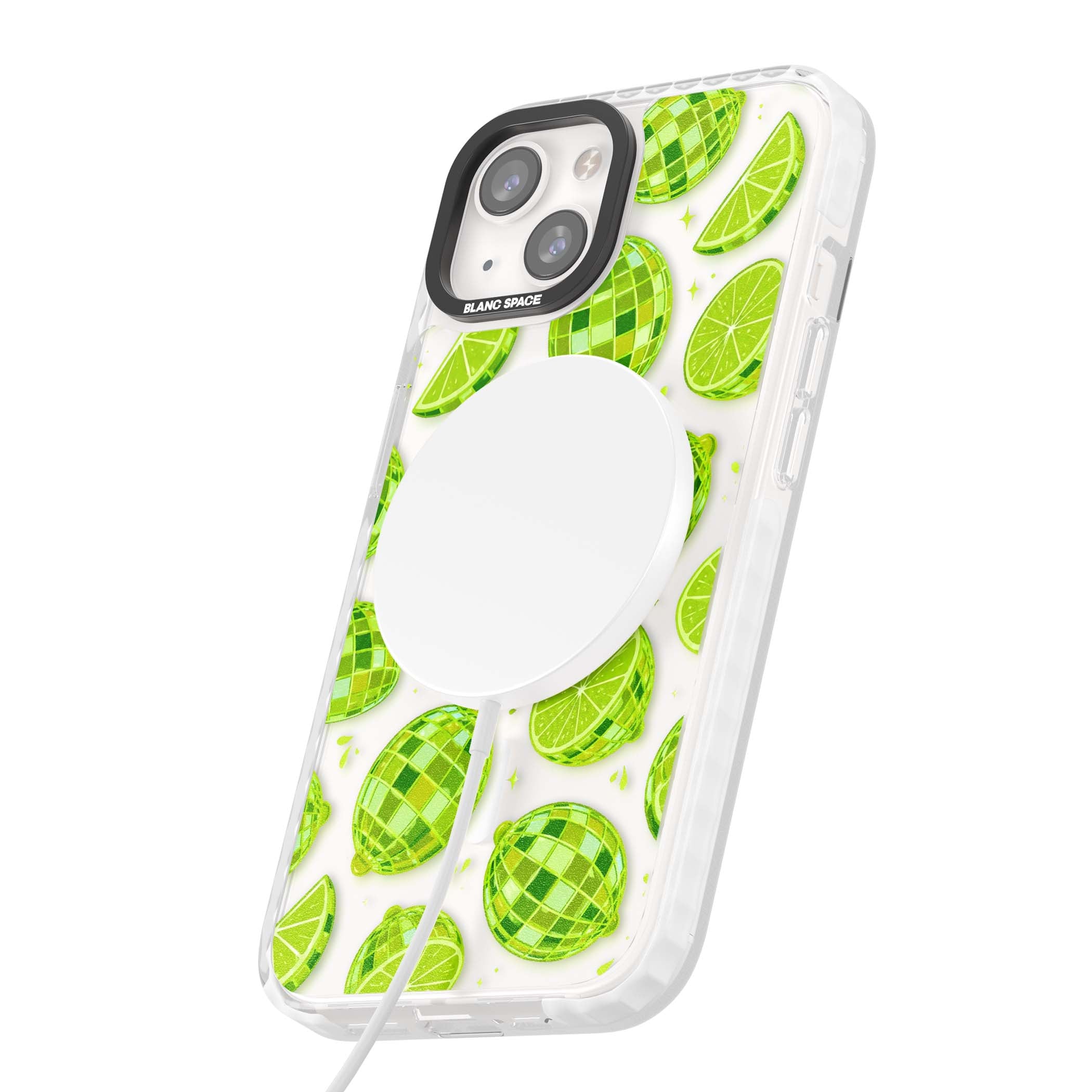 Disco Limes fruit aesthetic iPhone case featuring green disco balls, lime slices and citrus sparkles | Impact Magsafe case for iPhone 13, iPhone 14, iPhone 15