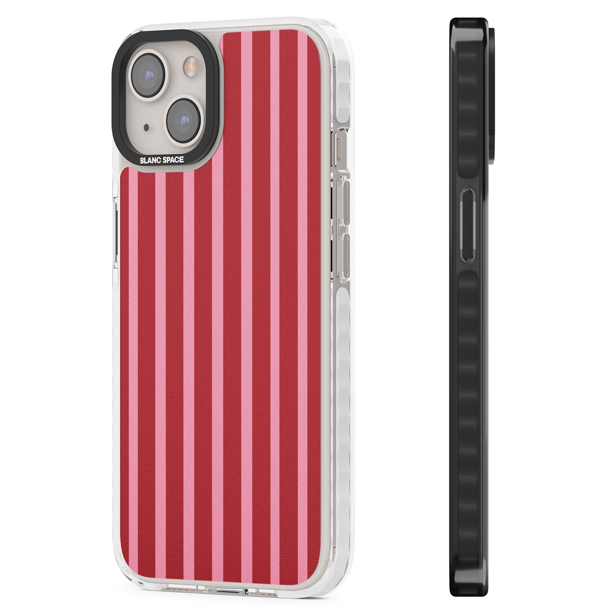 Raspberry Stripe coquette iPhone case featuring red and pink vertical stripes in a candy-inspired pattern | Impact Magsafe case for iPhone 13, iPhone 14, iPhone 15