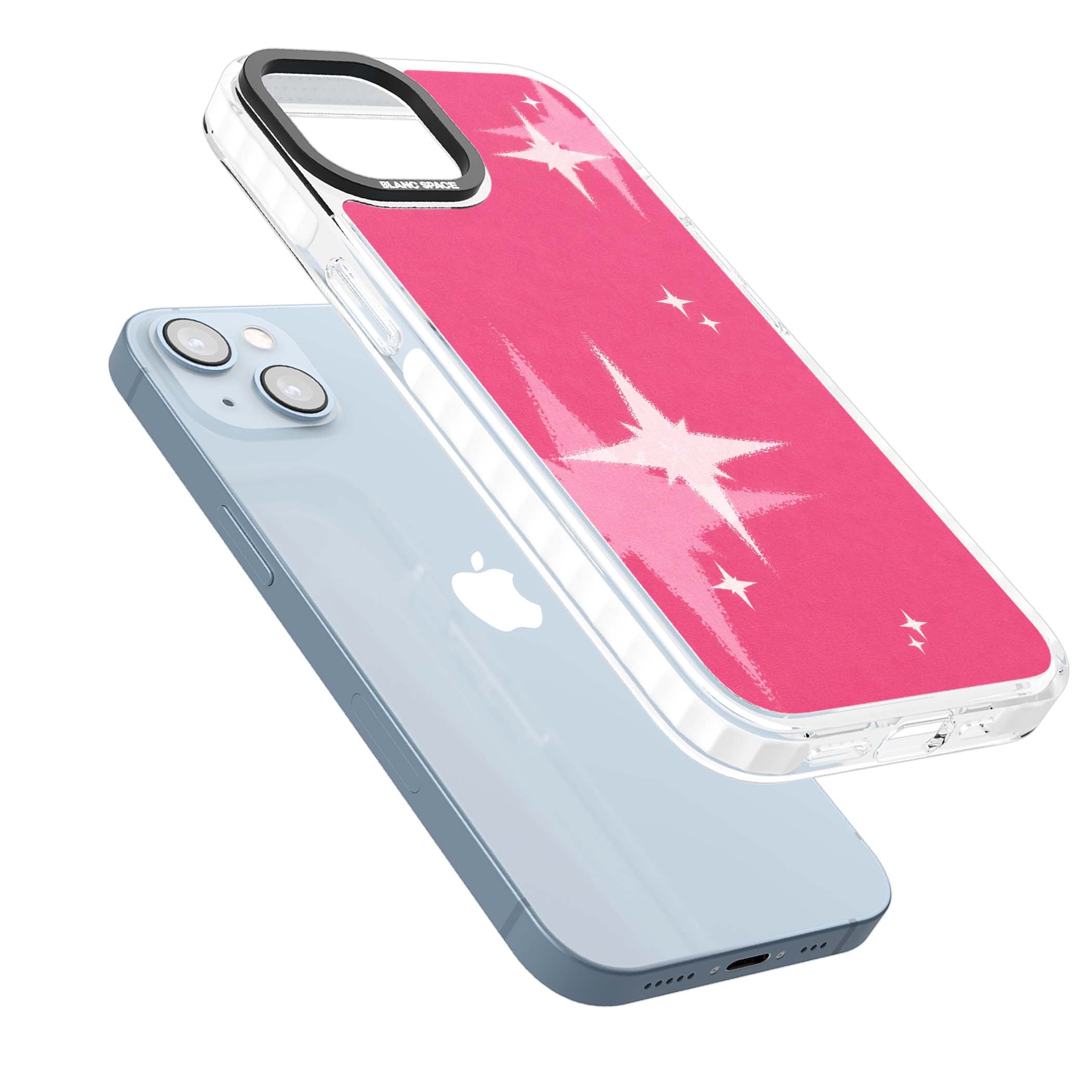 Pink Sparkle Y2K iPhone case featuring hot pink background with shimmering white starburst pattern | Impact Magsafe case for iPhone 13, iPhone 14, iPhone 15