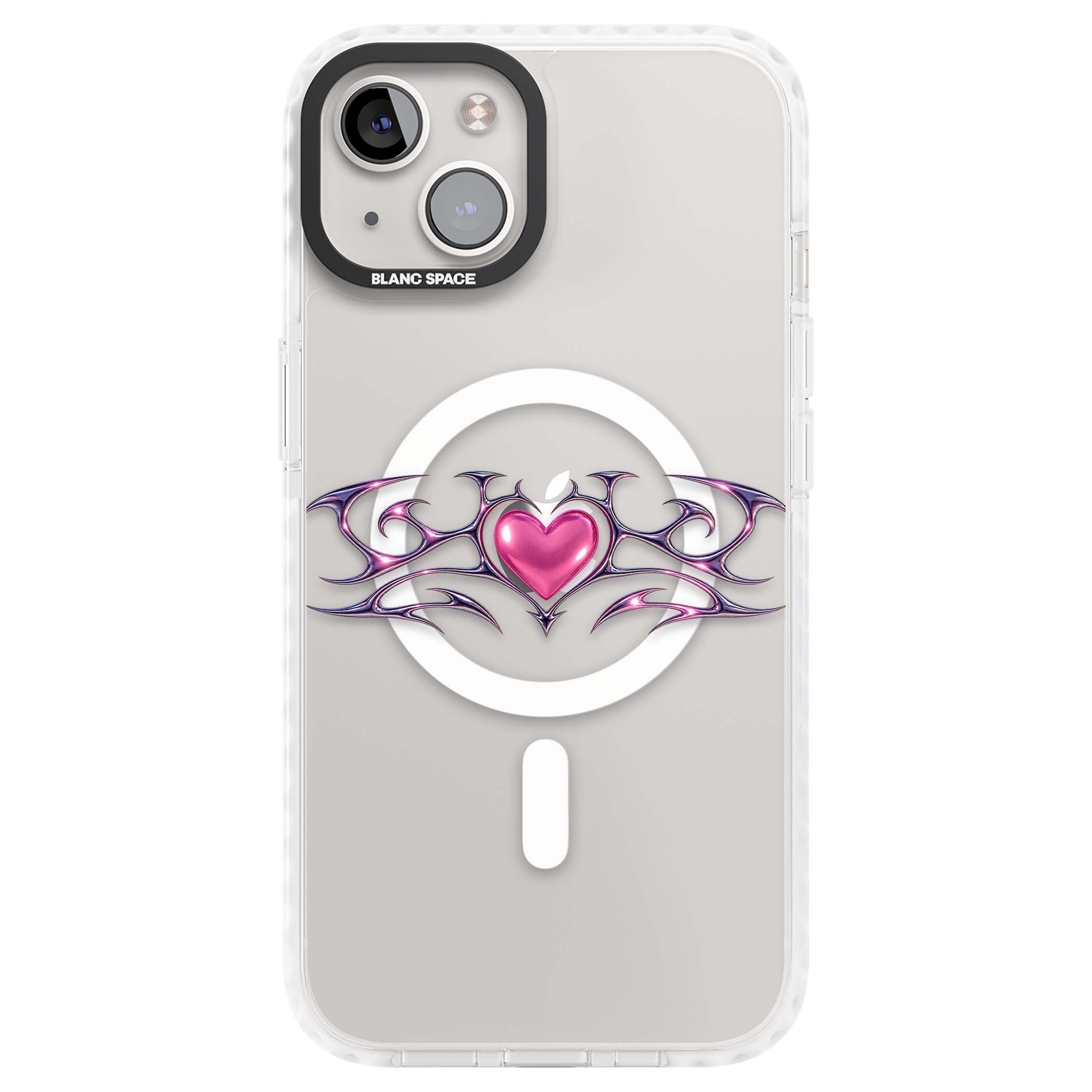 Pink Chrome Heart y2k iPhone case | Impact Magsafe case for iPhone 13, iPhone 14, iPhone 15