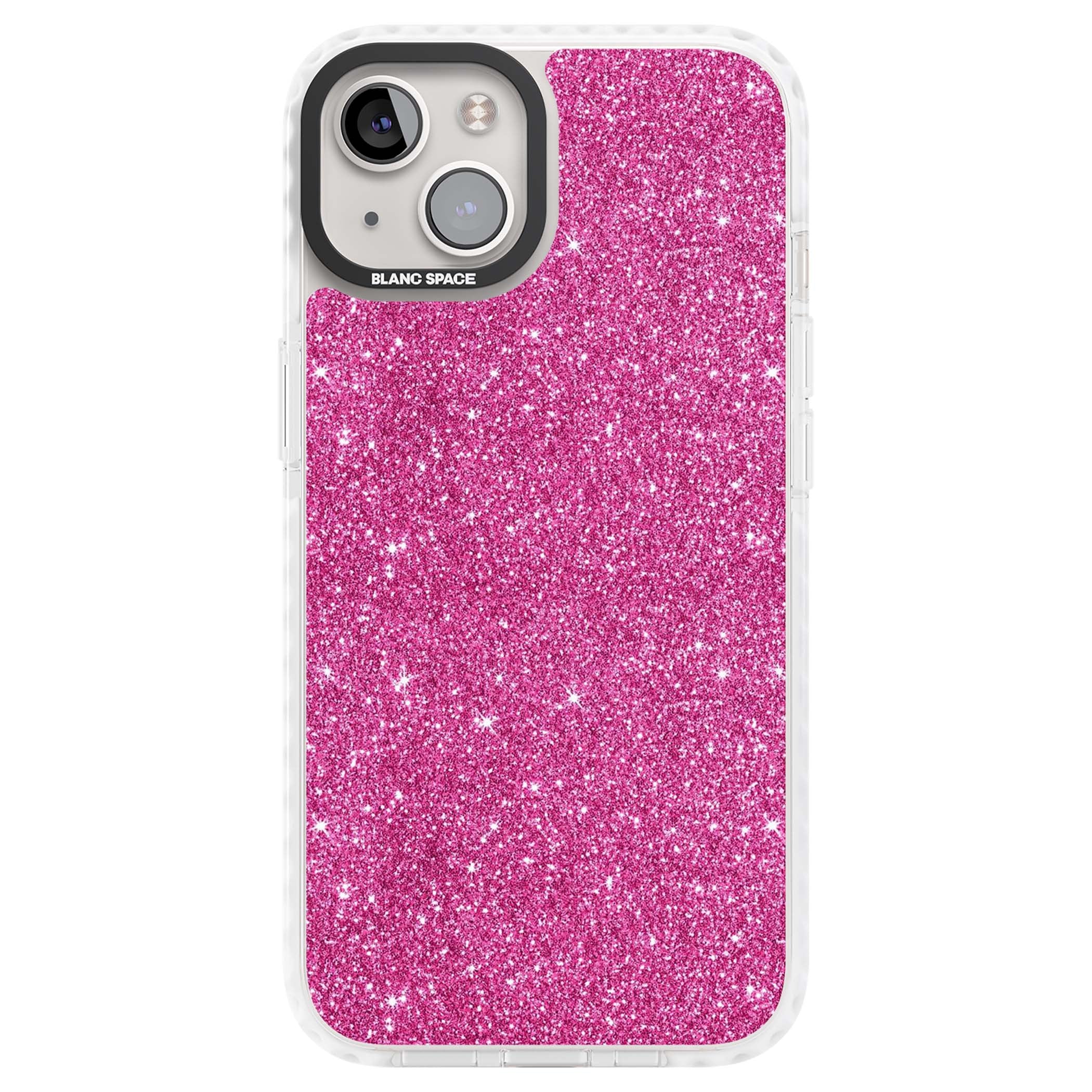 Pink Glitter Y2K iPhone case featuring hot pink glitter wallpaper with sparkle shimmer effect | Clear Impact case for iPhone 13, iPhone 14, iPhone 15