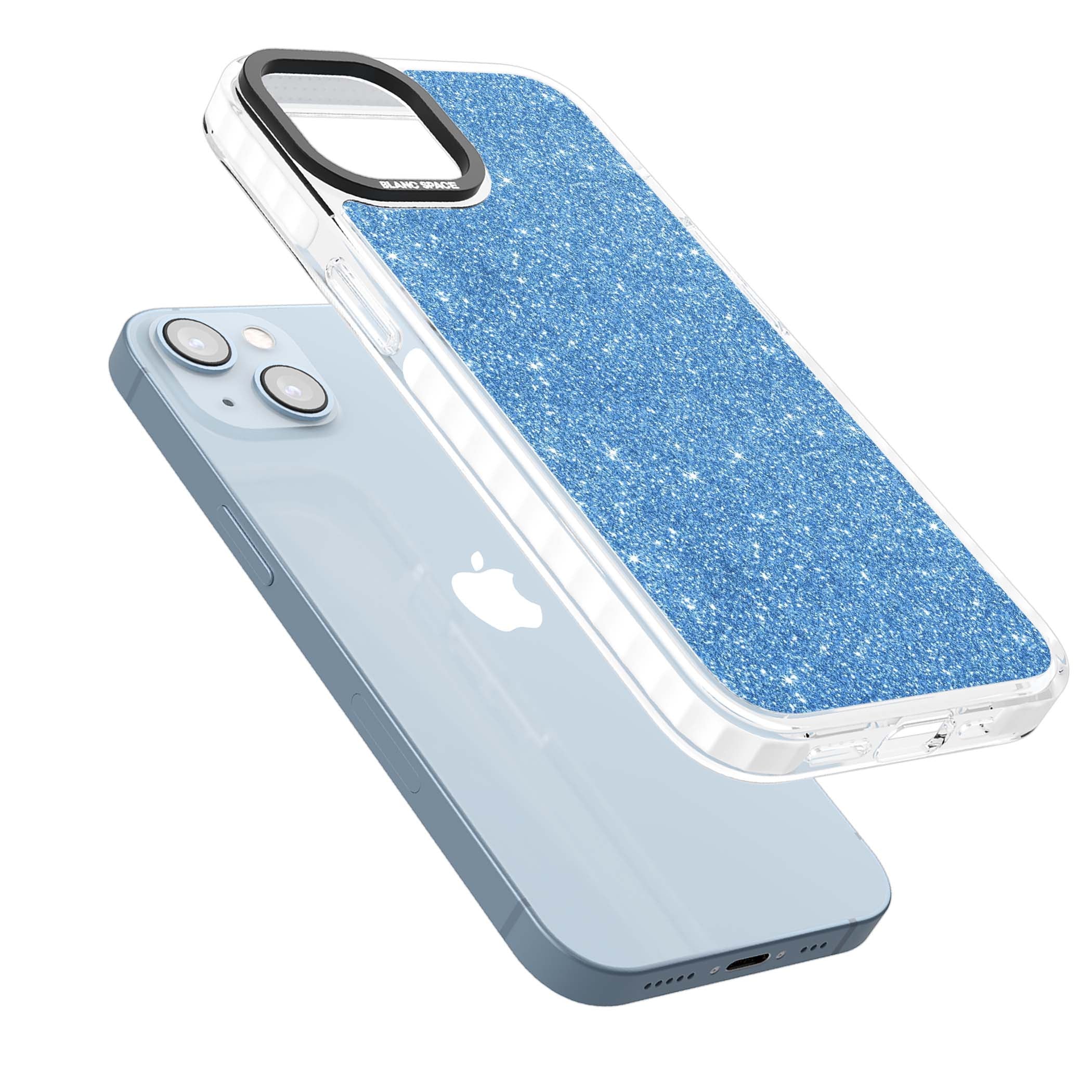 Blue Glitter blue glitter iPhone case featuring dense sparkling cerulean glitter with a glamorous shimmering finish | Clear Impact case for iPhone 13, iPhone 14, iPhone 15