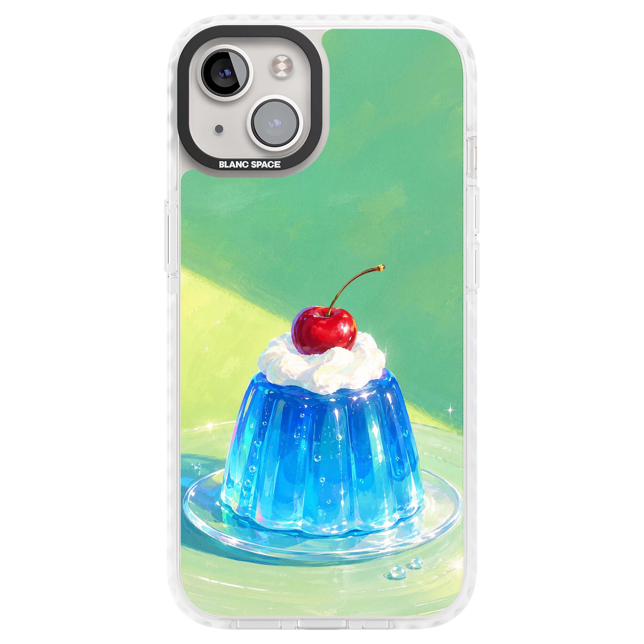 Cherry Jelly kawaii dessert iPhone case featuring blue jelly pudding, whipped cream and a red cherry | Clear Impact case for iPhone 13, iPhone 14, iPhone 15