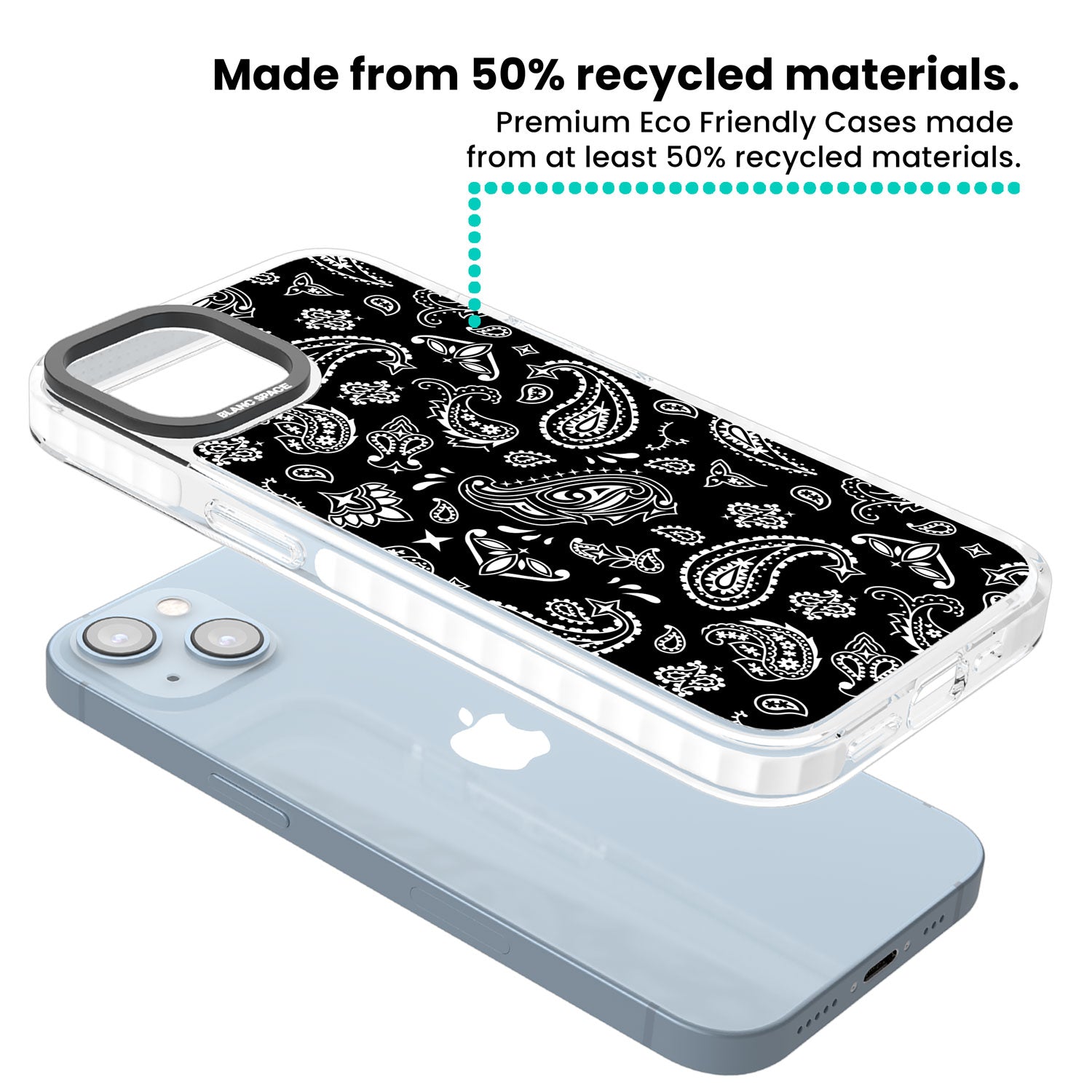 Black Bandana Clear Impact Phone Case for iPhone 13, iPhone 14, iPhone 15
