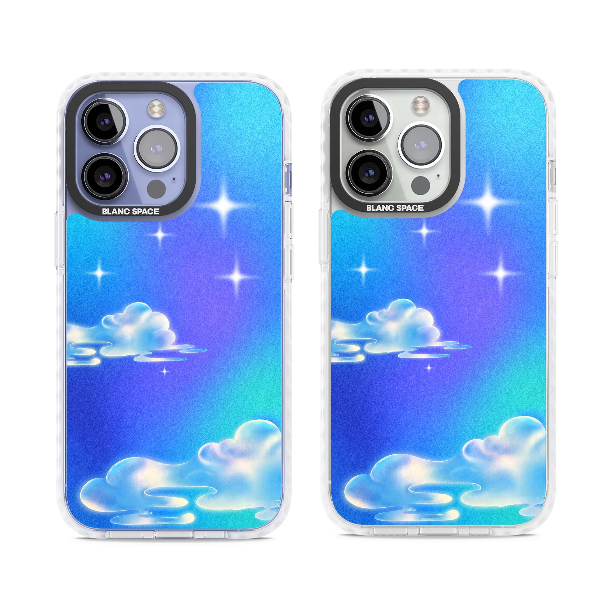 Aurora celestial iPhone case featuring dreamy iridescent clouds, sparkling stars and pastel blue purple sky | Clear Impact case for iPhone 13 Pro, iPhone 14 Pro, iPhone 15 Pro