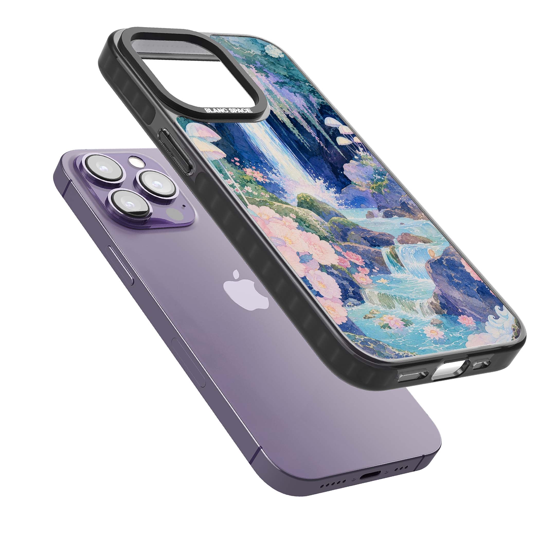 Mystic Waterfall art iPhone case | Black Impact case for iPhone 13 Pro, iPhone 14 Pro, iPhone 15 Pro