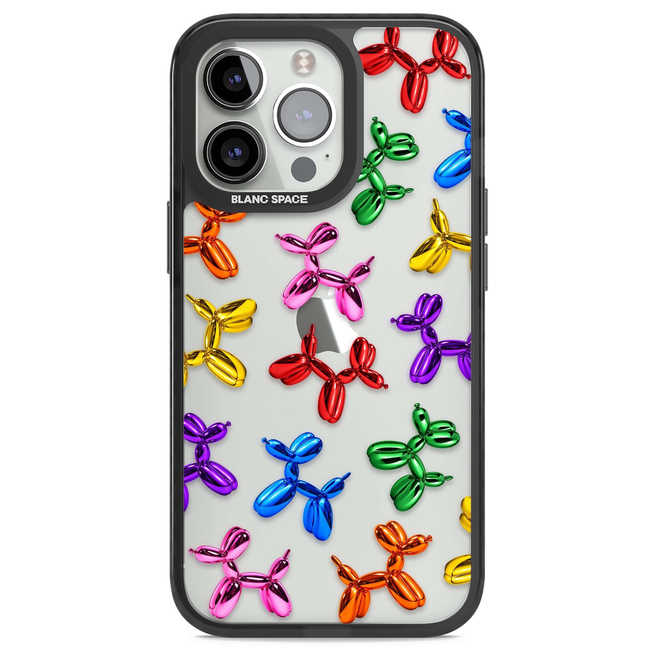 Balloon Dogs pop art iPhone case featuring rainbow chrome balloon dogs in Jeff Koons style | Black Impact case for iPhone 13 Pro, iPhone 14 Pro, iPhone 15 Pro