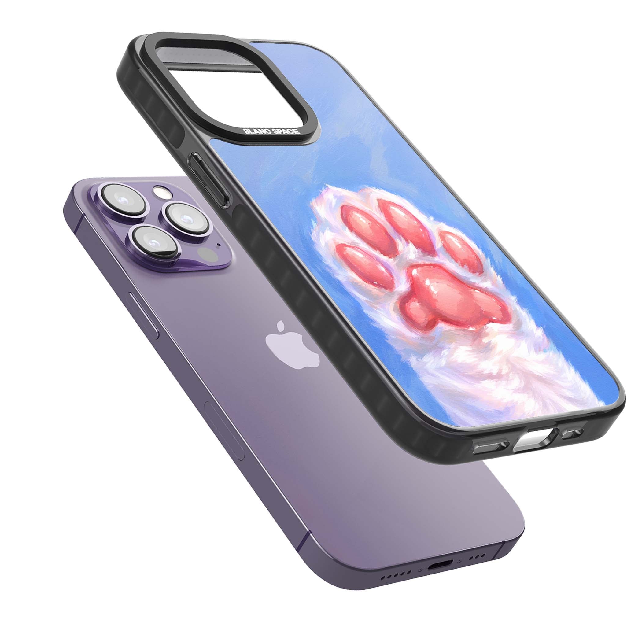 Soft White Paw cute iPhone case | Black Impact case for iPhone 13 Pro, iPhone 14 Pro, iPhone 15 Pro