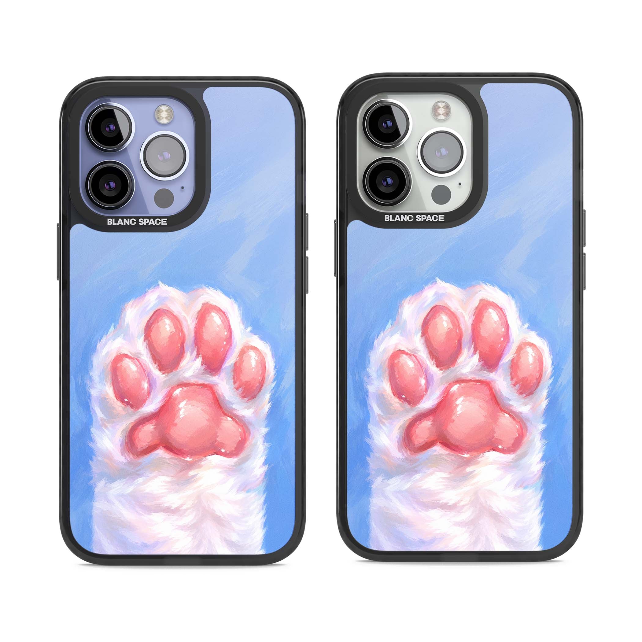 Soft White Paw cute iPhone case | Black Impact case for iPhone 13 Pro, iPhone 14 Pro, iPhone 15 Pro